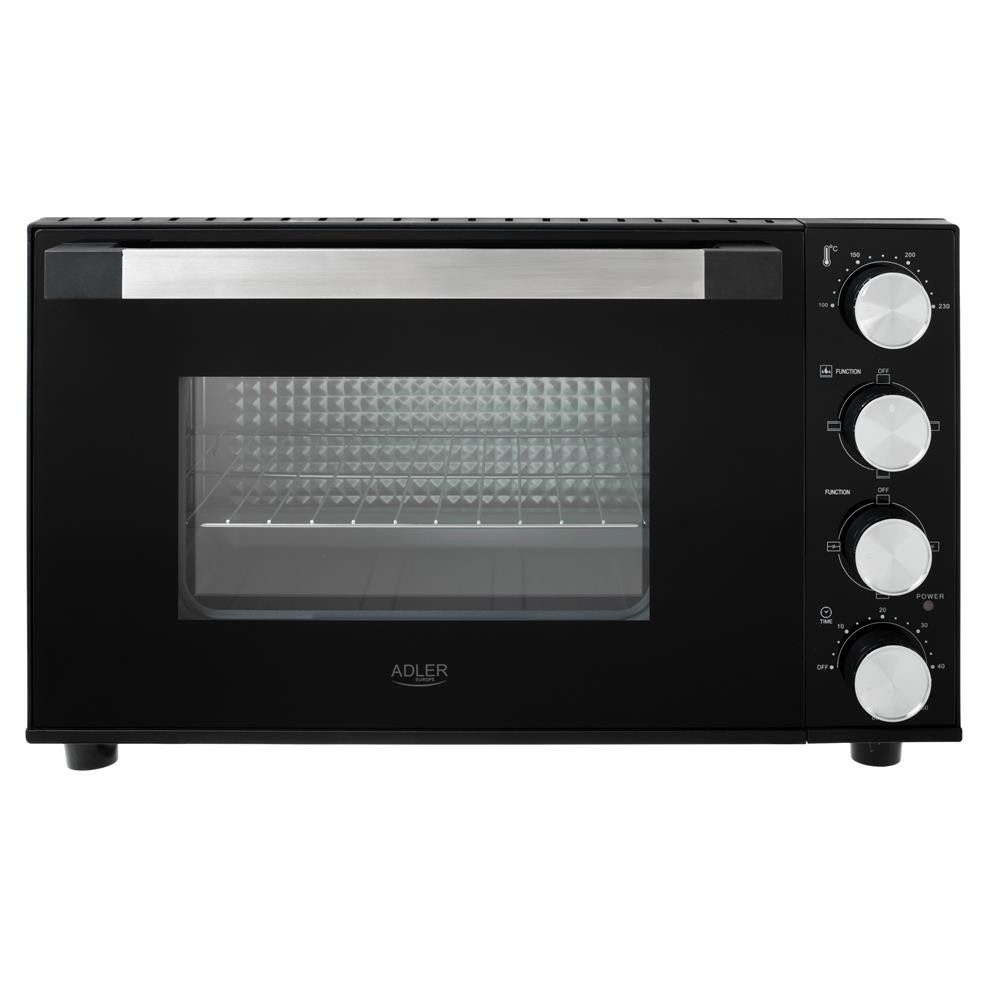 Adler Minibackofen AD 6031, Elektrobackofen, Mini Backofen, Backblech, Drehspieß, Timer, schwarz