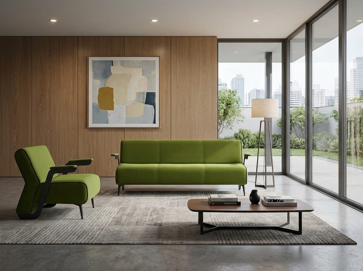 Xlmoebel Polstergarnitur Sofa Sessel modern olivgrün elegant Leder vielseitig Metall, (2-tlg., 2-tlg)