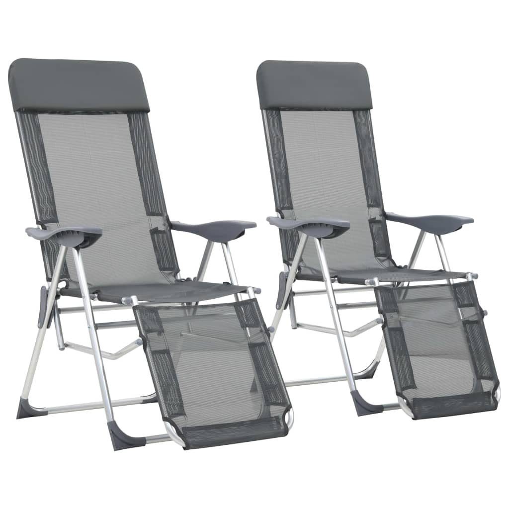 vidaXL Gartenstuhl Klappbare Liegestühle mit Fußteil 2 Stk. Grau Textilene (2 St) Grau | Grau