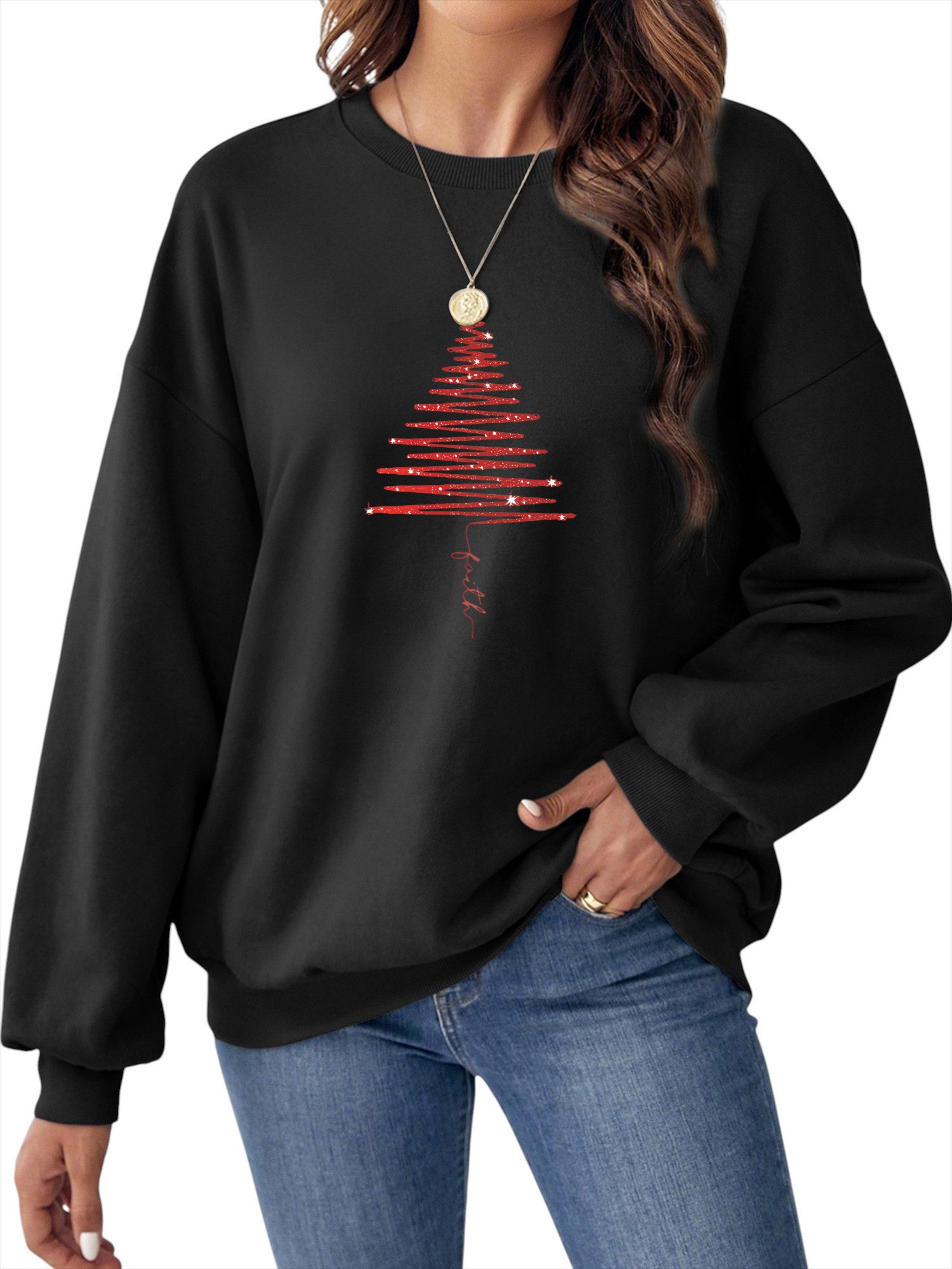 PYLIKE Fleecepullover Damen Rundhal Weihnachten Sweatshirt günstig online kaufen