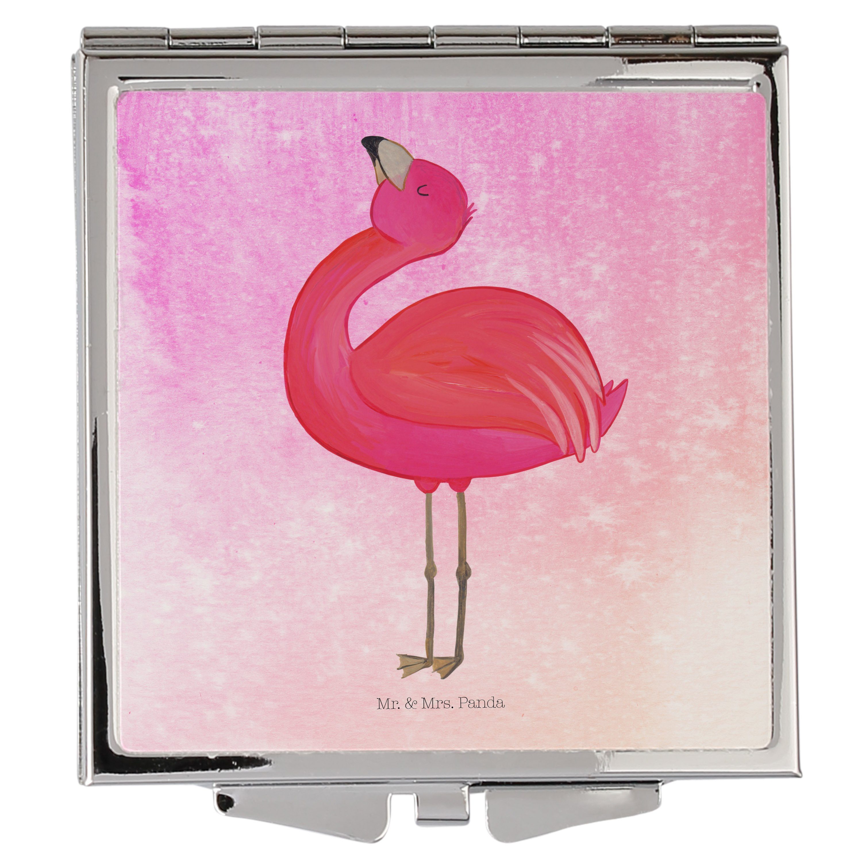 - Kosmetikspiegel (1-St) Mrs. stolz Flamingo Selbstliebe, Geschenk, silb Pink Mr. Spiegel, - Panda Aquarell &