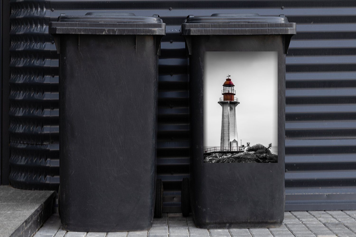 MuchoWow (1 eines Vancouver Sticker, im Container, Mülleimer-aufkleber, St), von Leuchtturms Westen Abfalbehälter Mülltonne, Schwarz-Weiß-Foto Wandsticker