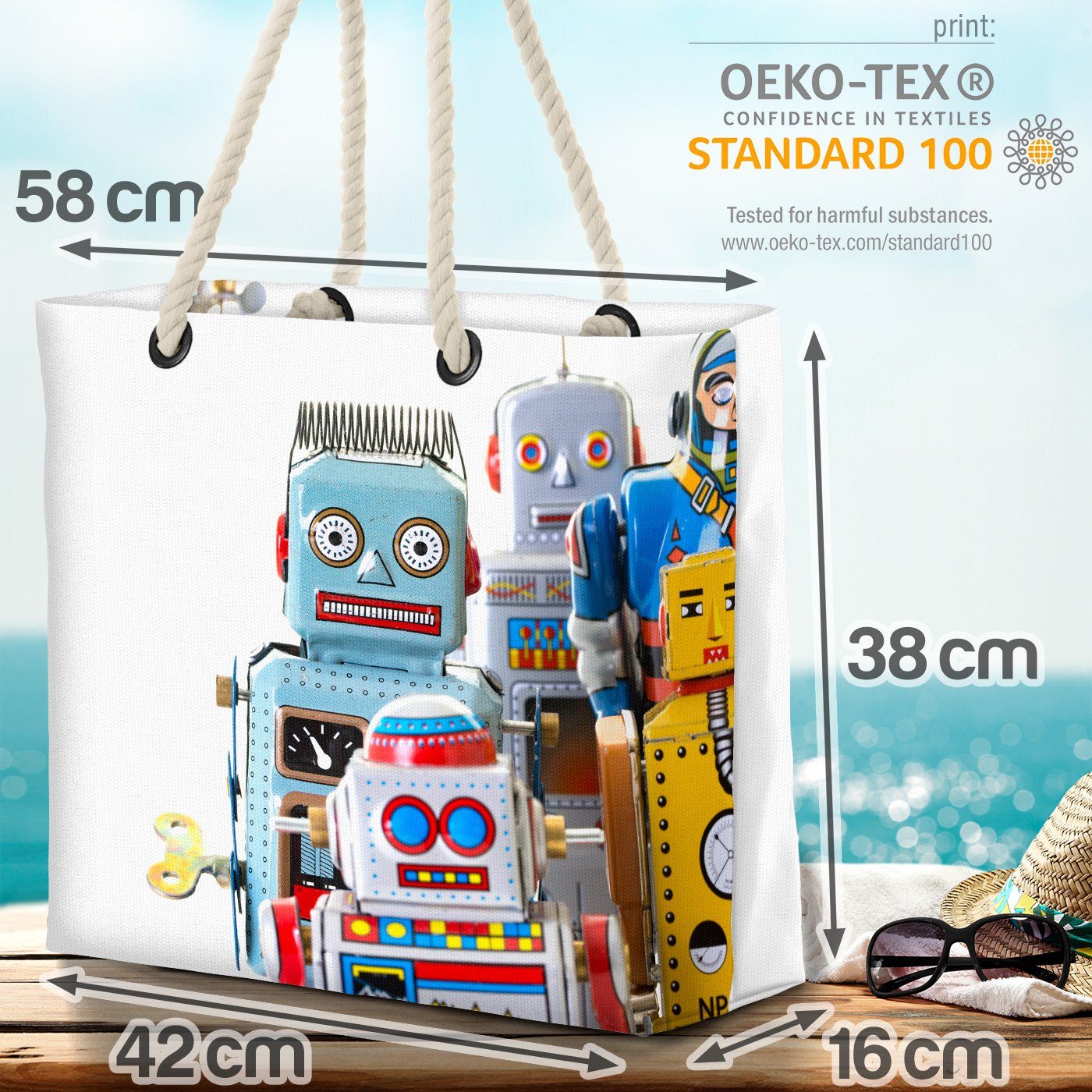 VOID Blechspielzeug Sammler Blechspielzeug (1-tlg), Strandtasche Roboter Retro Roboter Spielzeug
