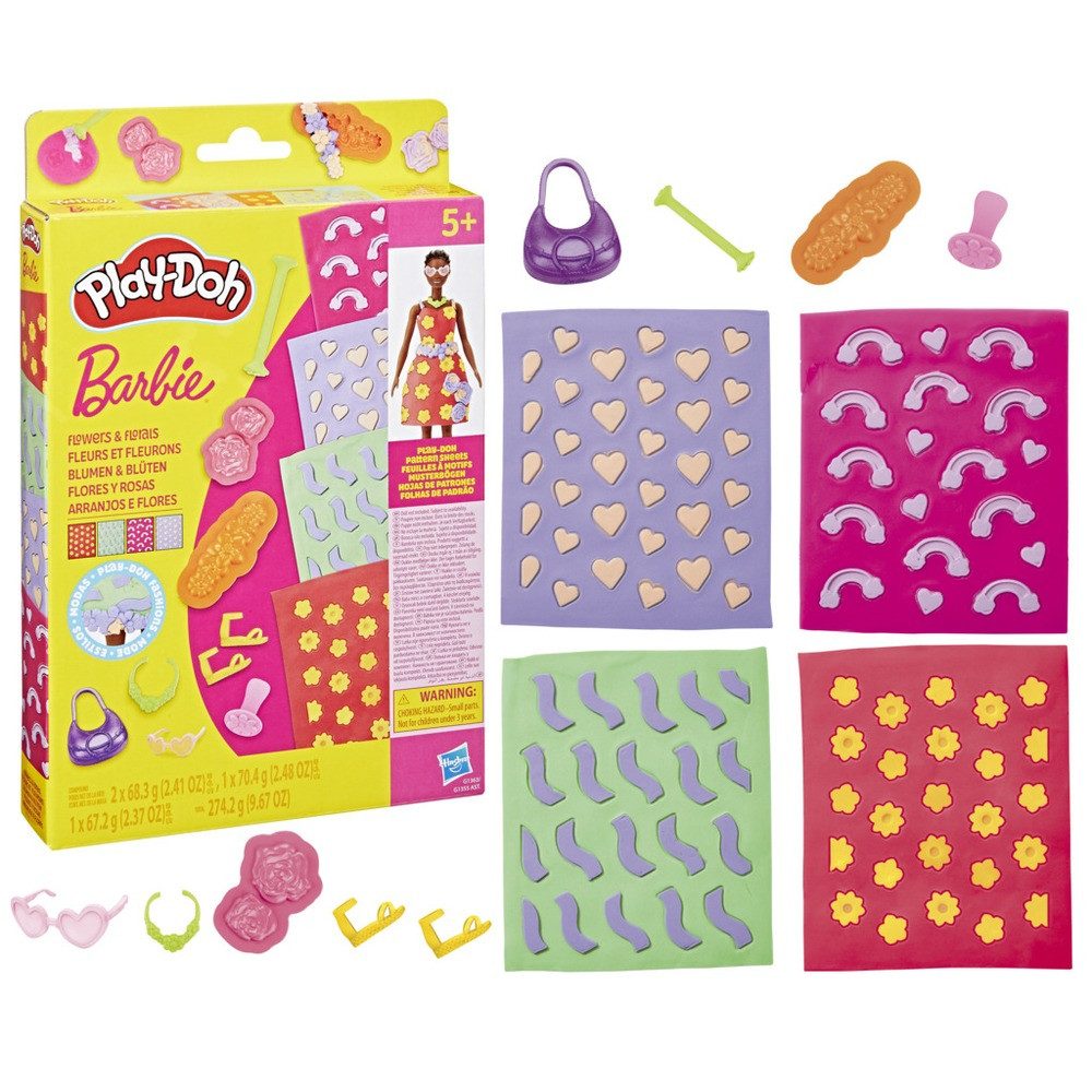 Hasbro Knetform-Set Play-Doh Barbie Spielset Designer Musterbögen Sortiment Glitzer und