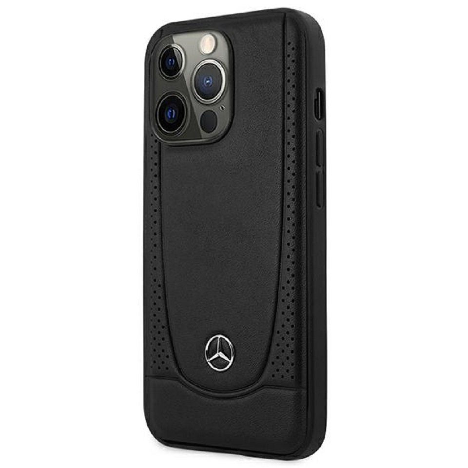 Mercedes Handyhülle Case iPhone 15 Pro Max Echtleder schwarz Stern Logo 6,7 Zoll, Kantenschutz