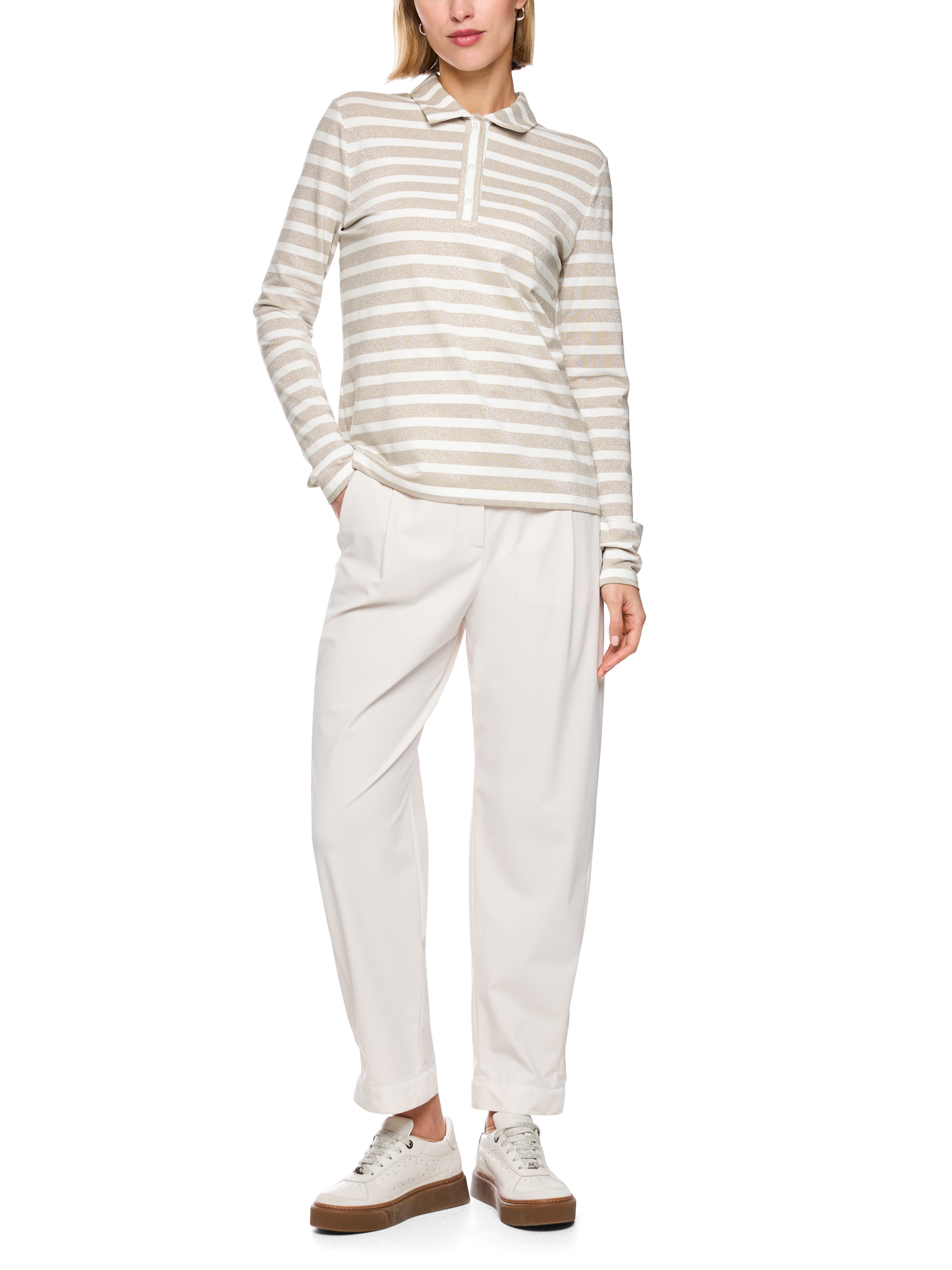 Marc Cain Langarm-Poloshirt Golden Hour Premium Damenmode mit Lurex-Glow – Bild 4 von 5