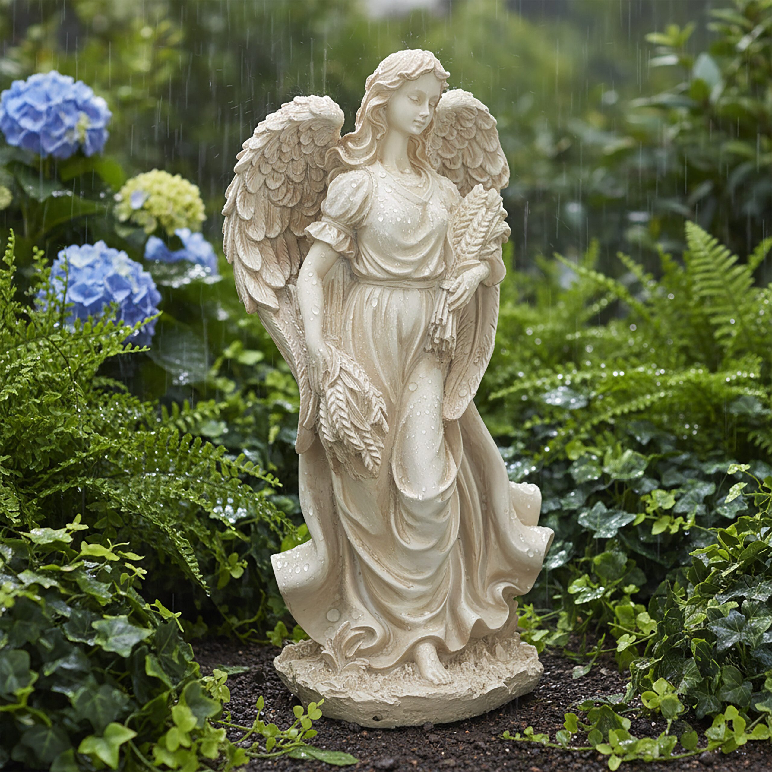 relaxdays Engelfigur Großer Grabengel, Creme