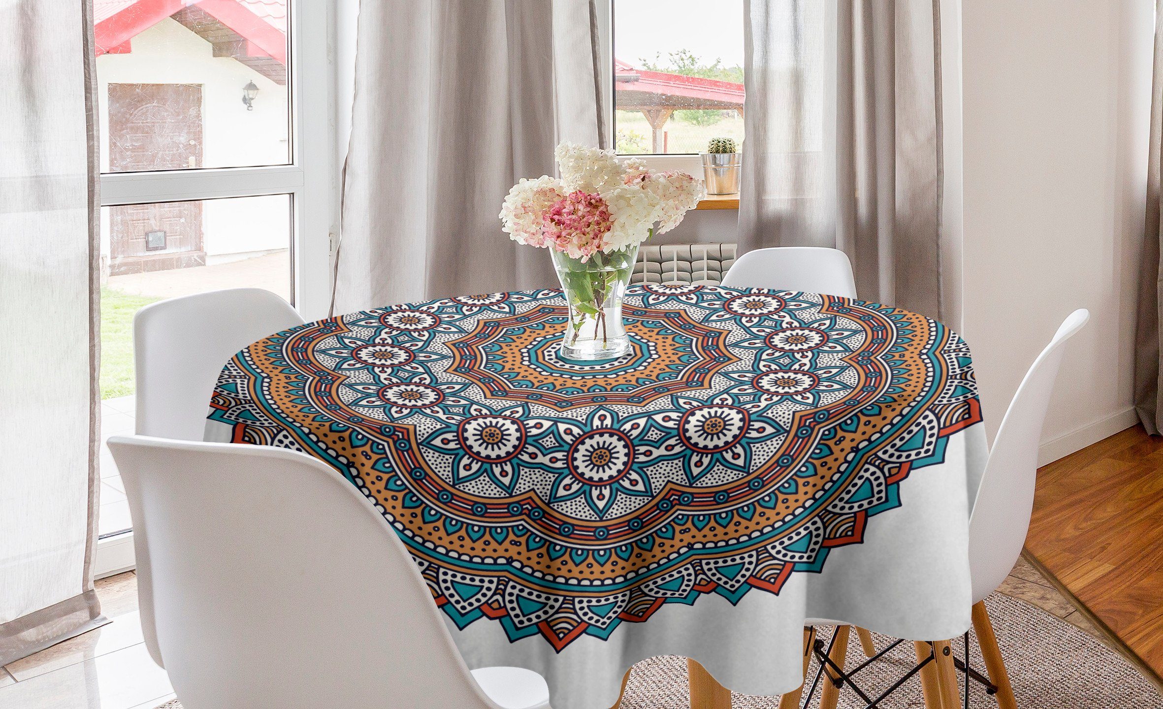 Motiv Tischdecke Mandala Abdeckung Tischdecke Vintage für Kreis Marokkanische Küche Dekoration, Esszimmer Abakuhaus