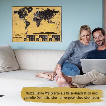 LANA KK Poster Rubbel Weltkarte mit Weltwundern, deutsche Beschriftung