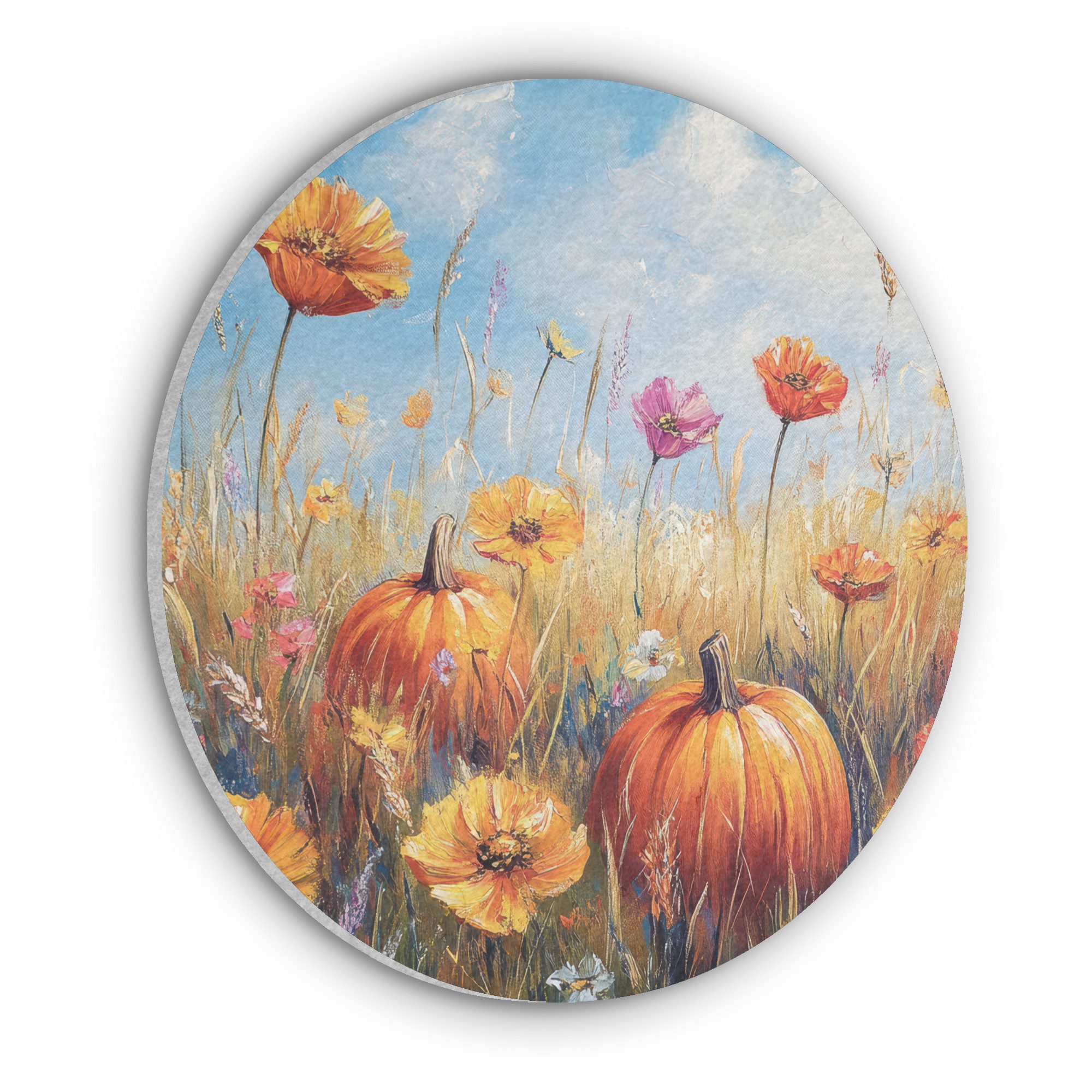MuchoWow Gemälde Blumen - Herbst - Kürbis - Natur - Landschaft, Fotodruck (1 St), Wandkreis, Wandpaneele, Schalldämmung, Akustikbilder 50x50 cm