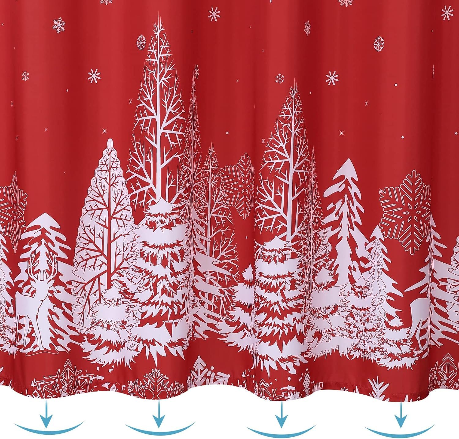 GarveeMore Duschvorhang Weihnachts,gewichteter Boden, Weihnachtsbaum und Schneeflockenmuster Breite 183 cm, Badezimmer-Duschvorhang, Badezimmer-Deko, wasserdichter Duschvorhang