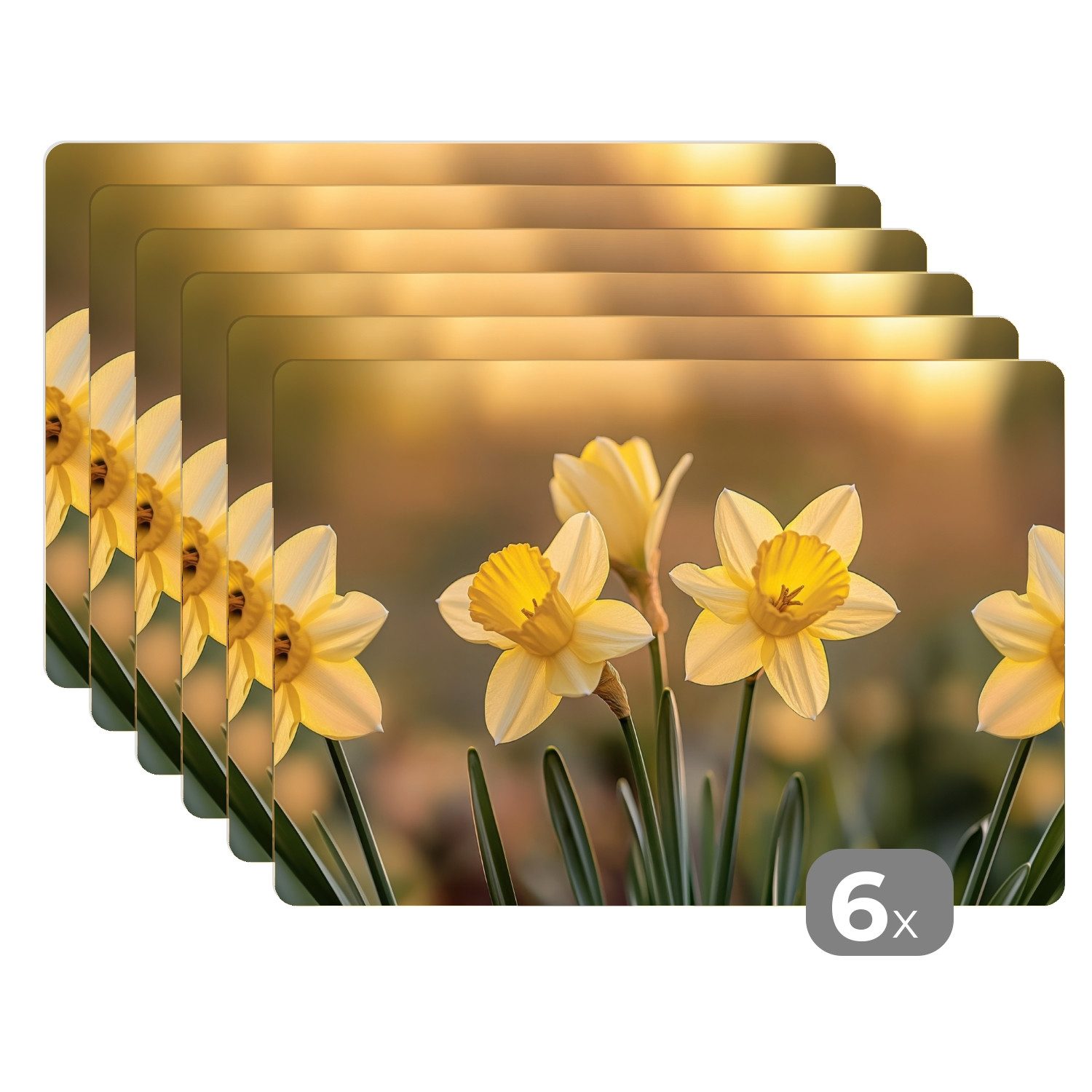 MuchoWow Platzset Blumen - Gelb - Unscharf, (6-St), Platzsets, Tischset, Abwaschbar, Столовые наборы, Platzdeckchen