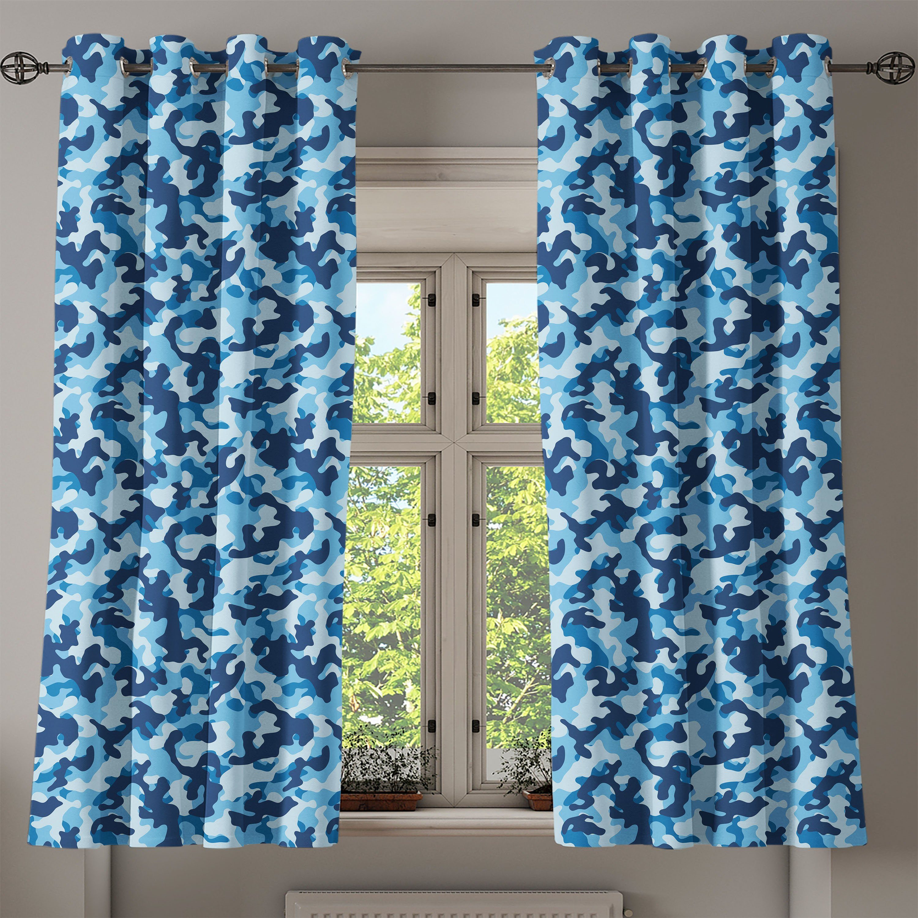 Gardine Abakuhaus, für Entwurf Wohnzimmer, 2-Panel-Fenstervorhänge Blau tonte Tarnen Schlafzimmer Dekorative