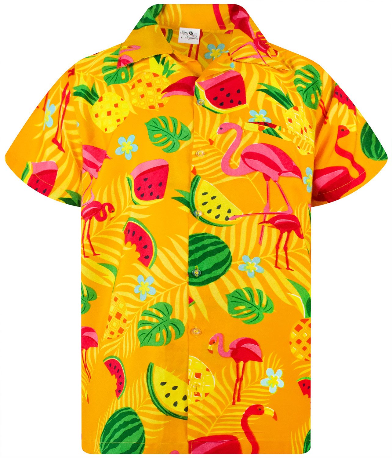 King Kameha Hawaiihemd Flamingo Melone Funky Hawaii-Hemd Kurzarm Front-Tasc günstig online kaufen