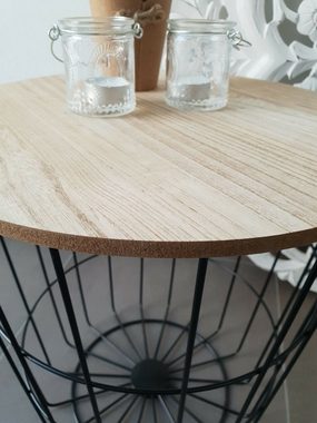 Meinposten Beistelltisch Tisch mit Stauraum Ø 39 cm H 41 cm Metall Holz Nachttisch Schwarz, Durchmesser ca. 39 cm Höhe ca. 41 cm