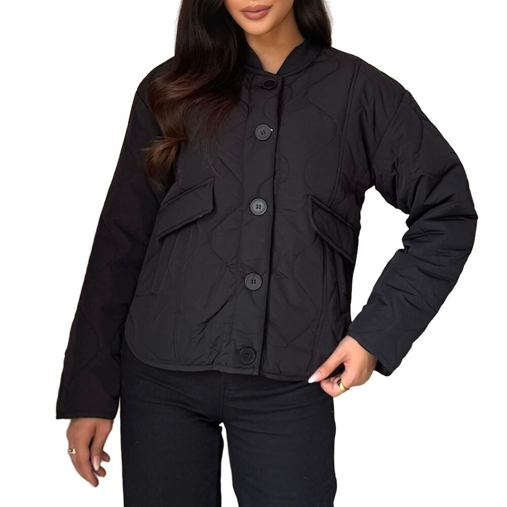 Ital-Design Steppjacke Modische Damenjacke mit Taschen und Knopfdetails (90 günstig online kaufen