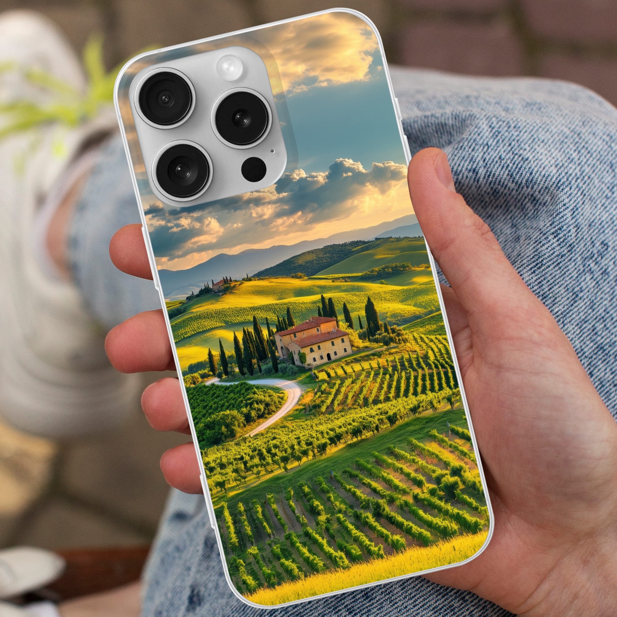 MuchoWow Handyhülle für Apple iPhone 16 Pro Toskana - Landschaft - Weinberge, Smartphone-Bumper, Print, Handy Schutzhülle Dünn