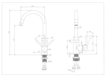 GURARI Küchenspüle SR 100 - 601 W +5523-601, CROWN, 50.5/50.5 cm, (2 St), Einbau Granitspüle Retro Design+Messingarmatur