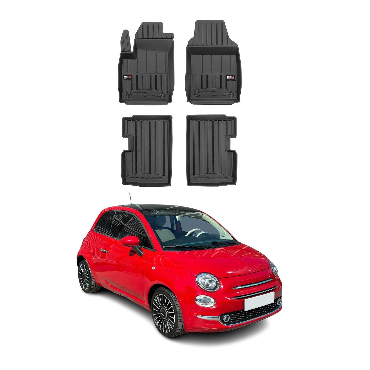 OMAC Auto-Fußmatten für Fiat 500 500C 2007-2025 Schwarz 4 tlg TPE (4 St), für Fiat 500 500C 2007-2025 Fiat 500 500C 2007-2025, Antirutsch,Wasserfest,Einfache Installation