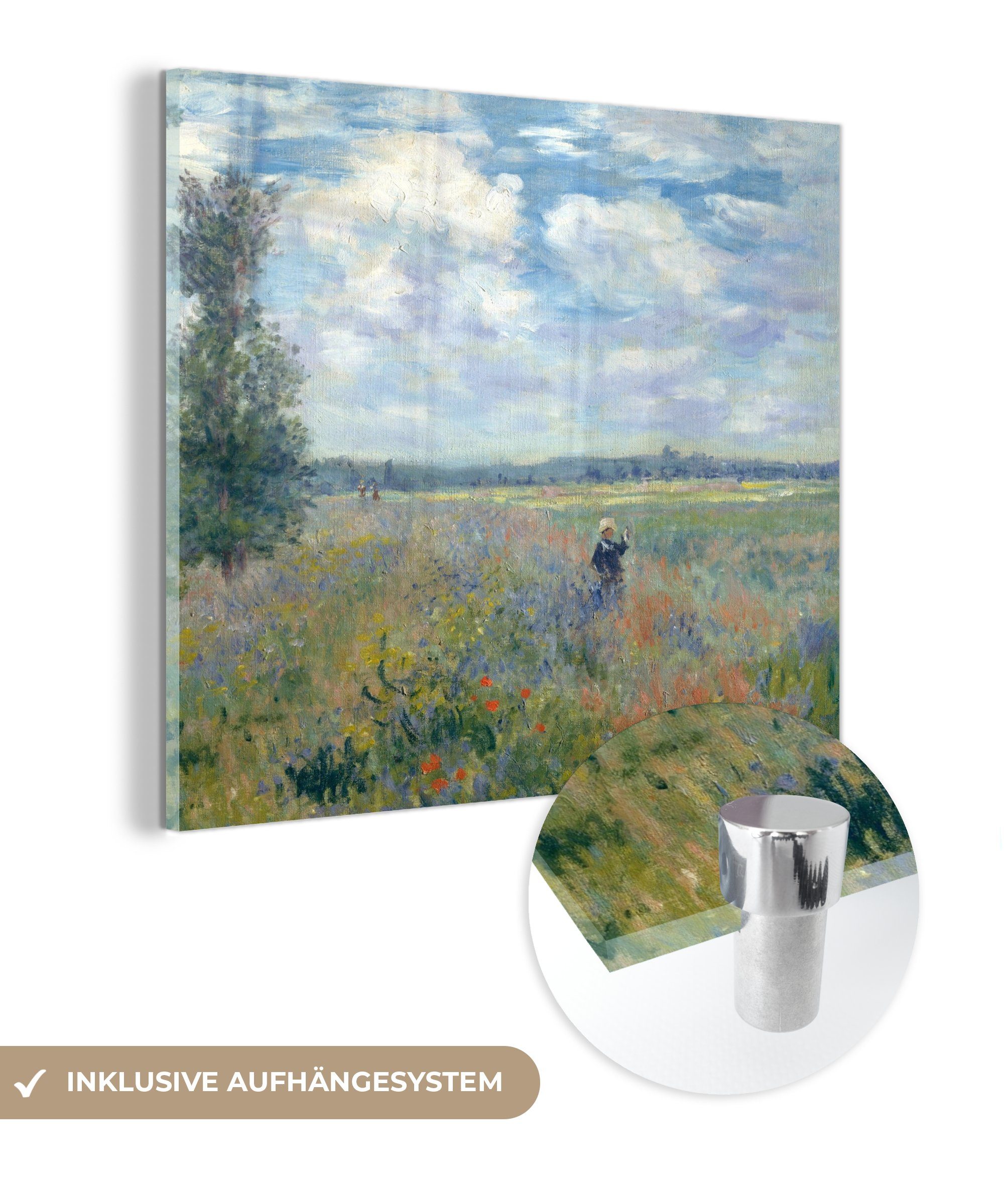 MuchoWow Acrylglasbild Mohnfeld bei Argenteuil - Claude Monet, (1 St), Glasbilder - Bilder auf Glas Wandbild - Foto auf Glas - Wanddekoration