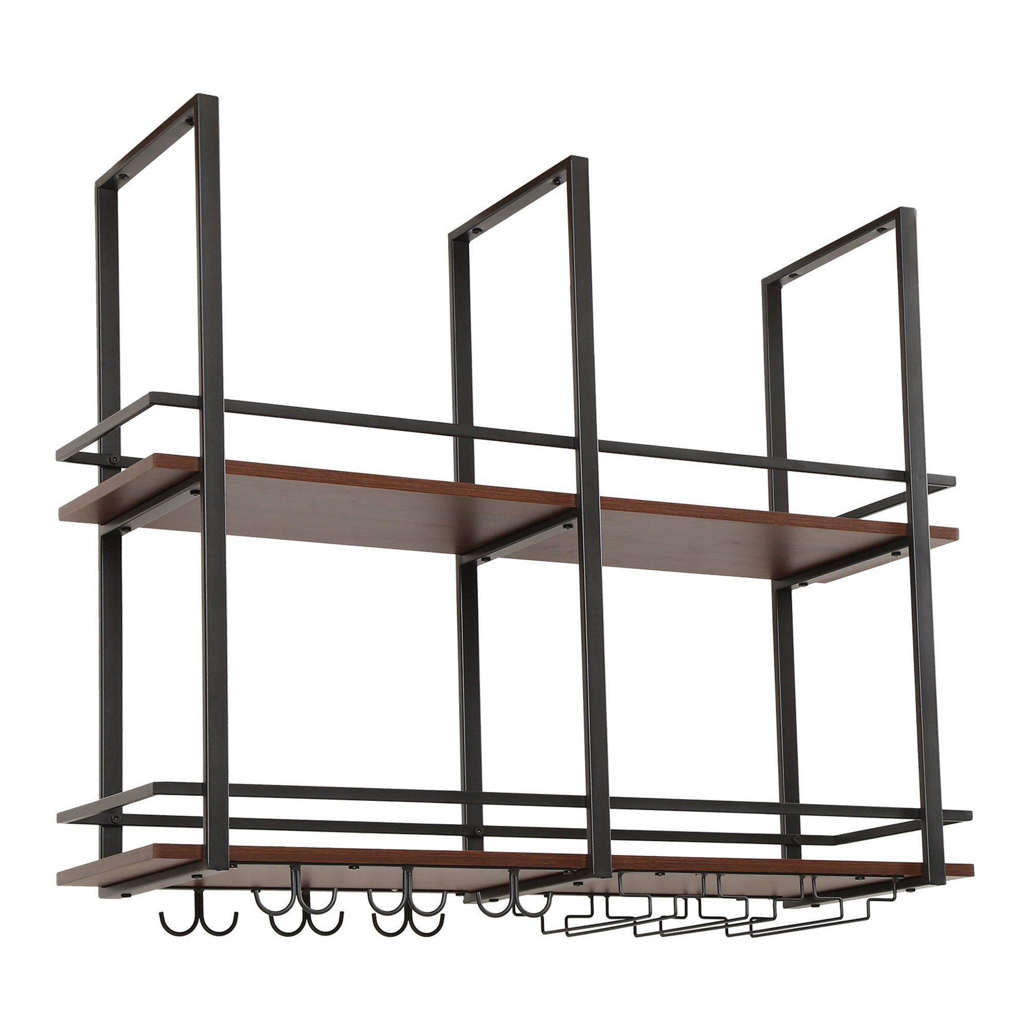 en.casa Weinregal, »Hubro« mit Glashalterung 100 x 30 x 85 cm Schwarz/Walnu günstig online kaufen