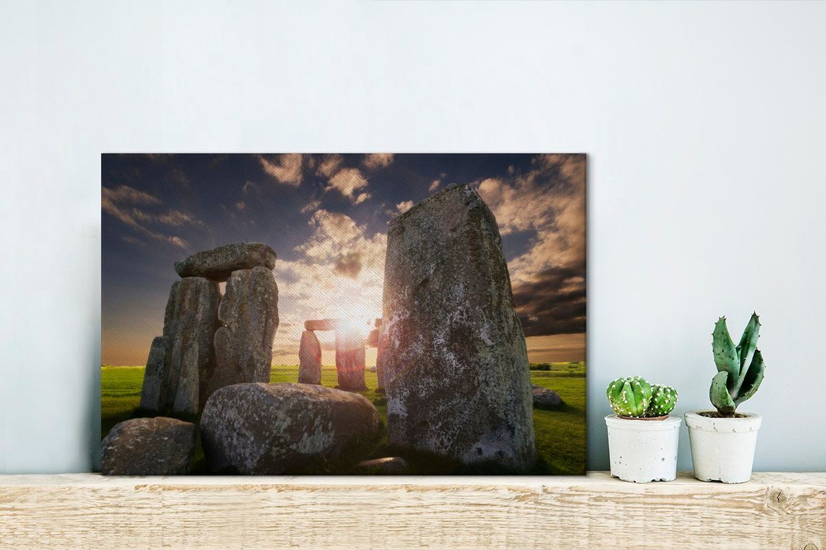 Nahaufnahme Stonehenge des Wanddeko, in Aufhängefertig, Leinwandbild OneMillionCanvasses® cm Wandbild England, 30x20 Sonnenuntergangs St), (1 hinter Leinwandbilder,