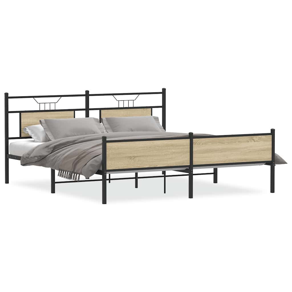 vidaXL Bett Metallbett ohne Matratze Sonoma-Eiche günstig online kaufen