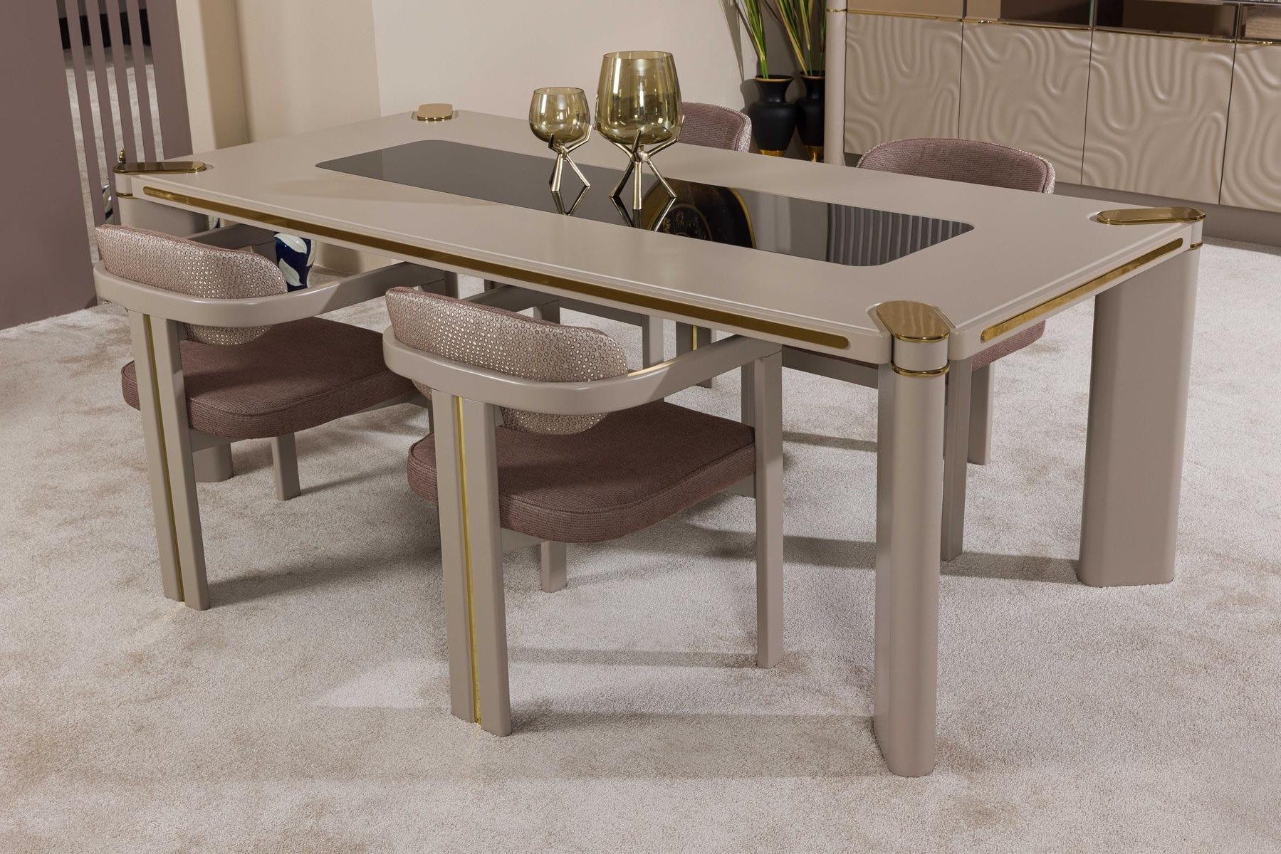 Xlmoebel Essgruppe Esszimmer Set 4 Stühle und Esstisch aus Holz, Designer-Style, (5-tlg), Made in Europa