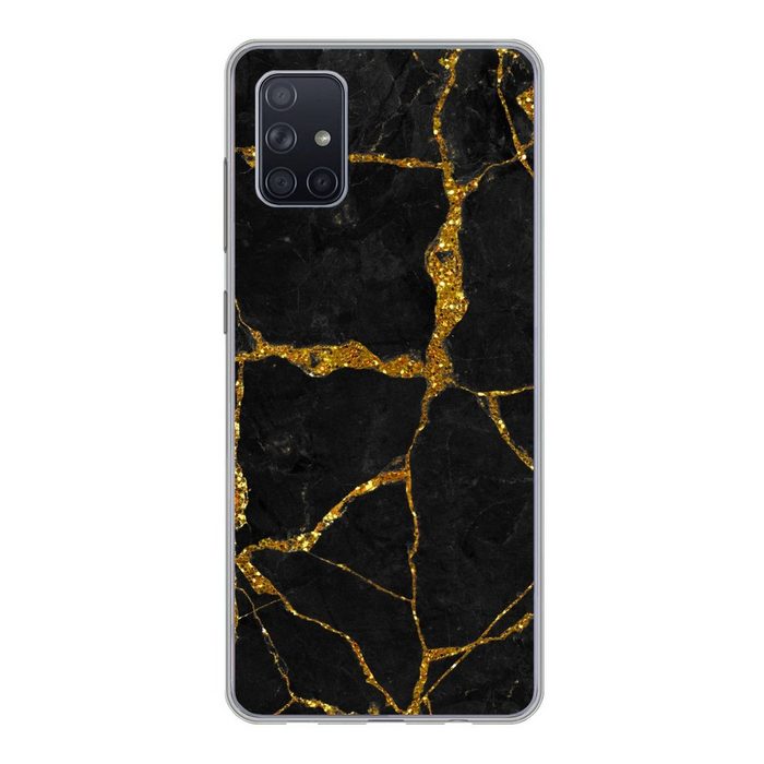 MuchoWow Handyhülle Marmor - Gold - Schwarz - Marmoroptik - Glitter Phone Case Handyhülle Samsung Galaxy A71 Silikon Schutzhülle