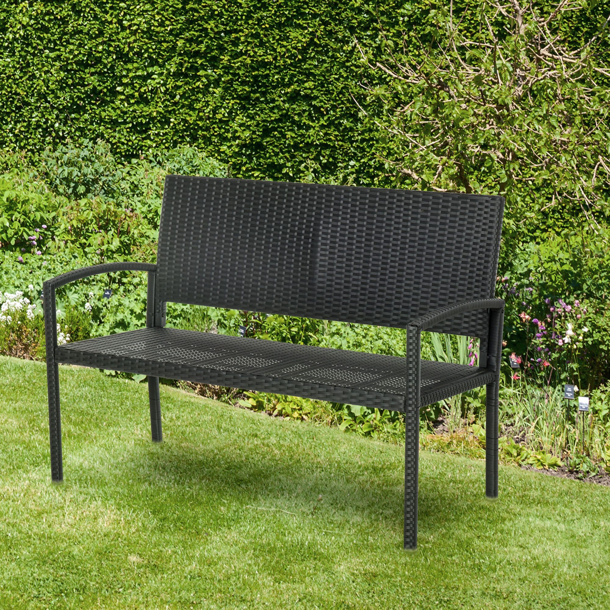 Outsunny Gartenbank Polyrattan UV-beständig bis 240kg belastbar für Garten Terrasse (Gartenmöbel, 1-St., Sitzbank), Sitzbank in Rattanoptik, Mit Stahlrahmen