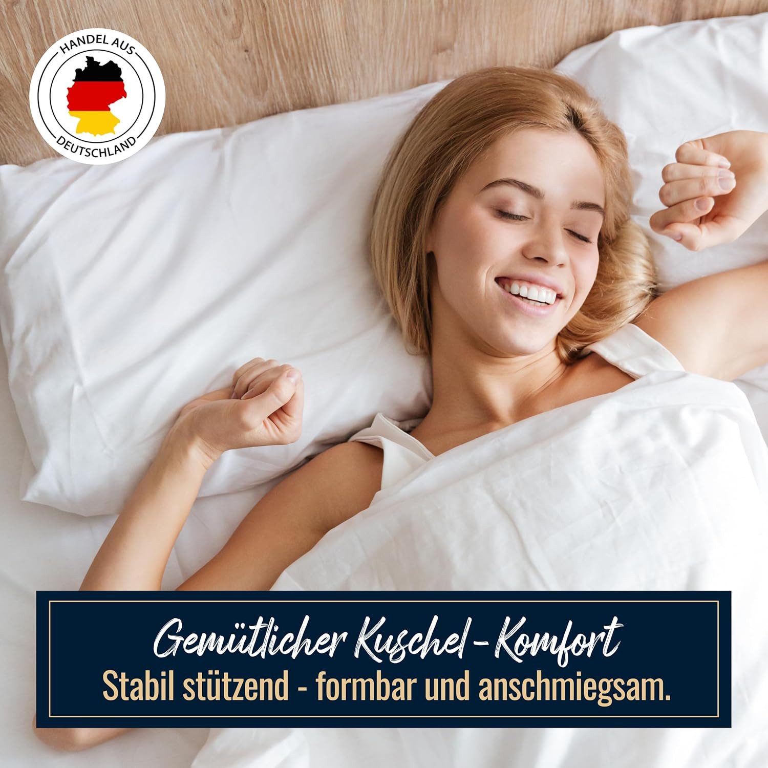 Sympathica 3-Kammer-Kopfkissen 3 Kammer Kopfkissen premium extra dick 1100g neue Daunen Klasse1 80x80, Füllung: Innenkammer 100% neue weiße Federn Klasse1, Außenkammer 90% neue weiße Daunen + 10% neue weiße Kleinstfederchen Klasse1, Bezug: 100% Baumwolle, Seitenschläfer, Rückenschläfer, Bauchschläfer, Vom Forschungsinstitut Hohenstein auf Schadstoffe geprüft.