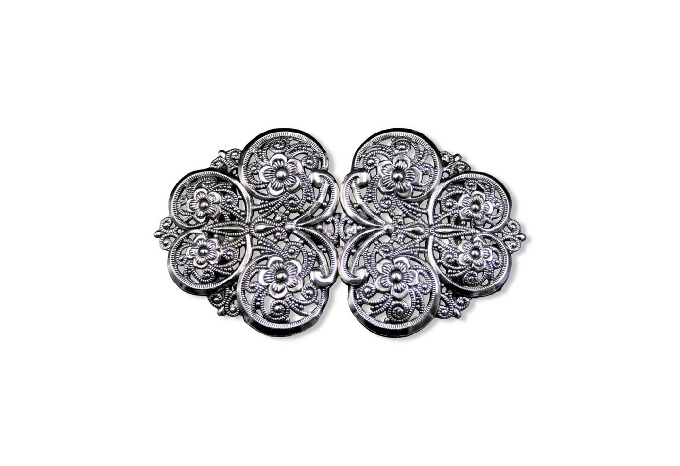 Hartmann-Knöpfe Gürtelschnalle silber geblümte Trachten Schliesse aus Metall 85mmx50mm Steg 35mm
