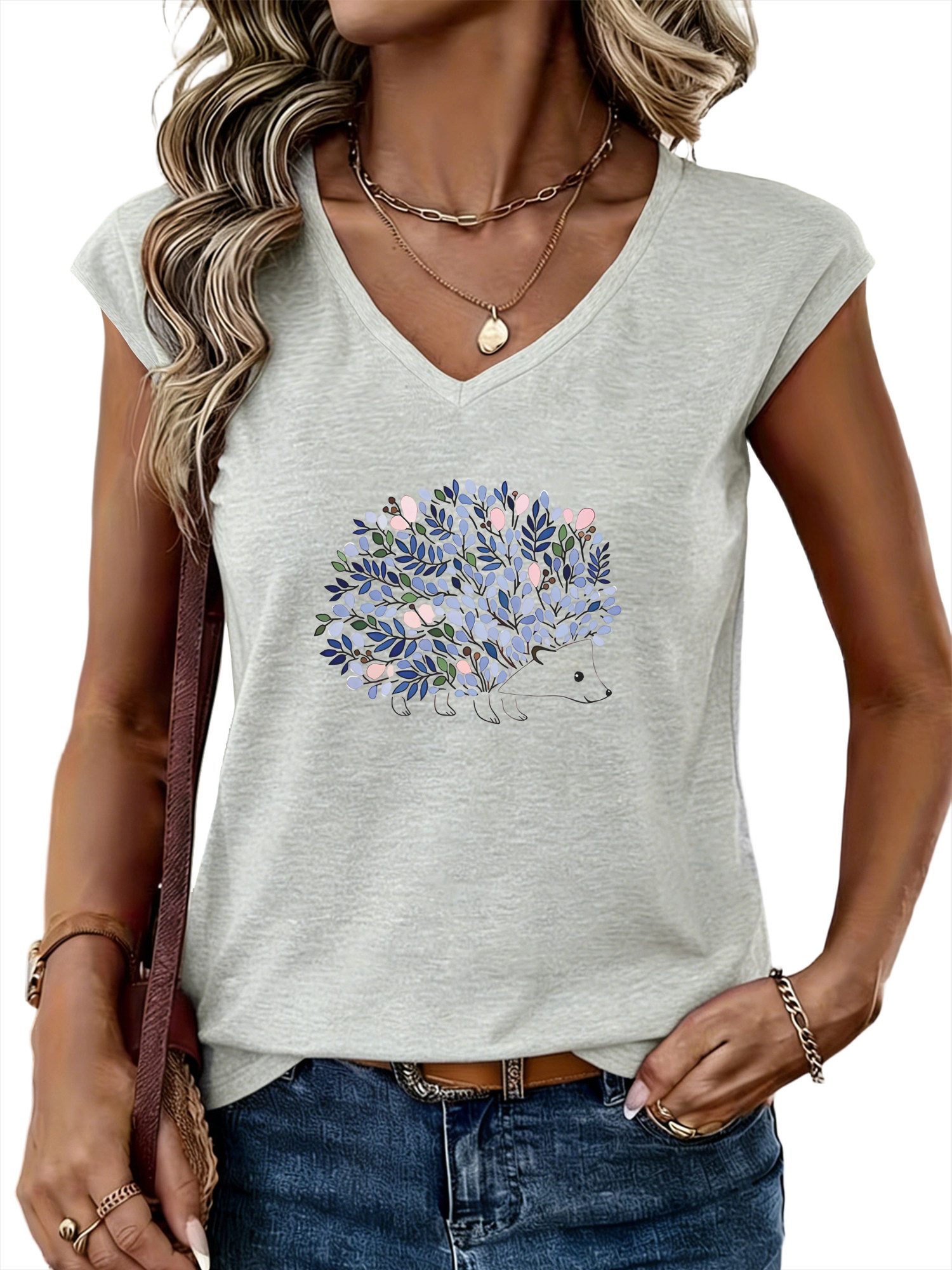 PYLIKE Neckholdertop Damen Casual Achselhemd mit Igel Druck bequemes Tanktop Bequem für Freizeit und Büro,Strandurlaub