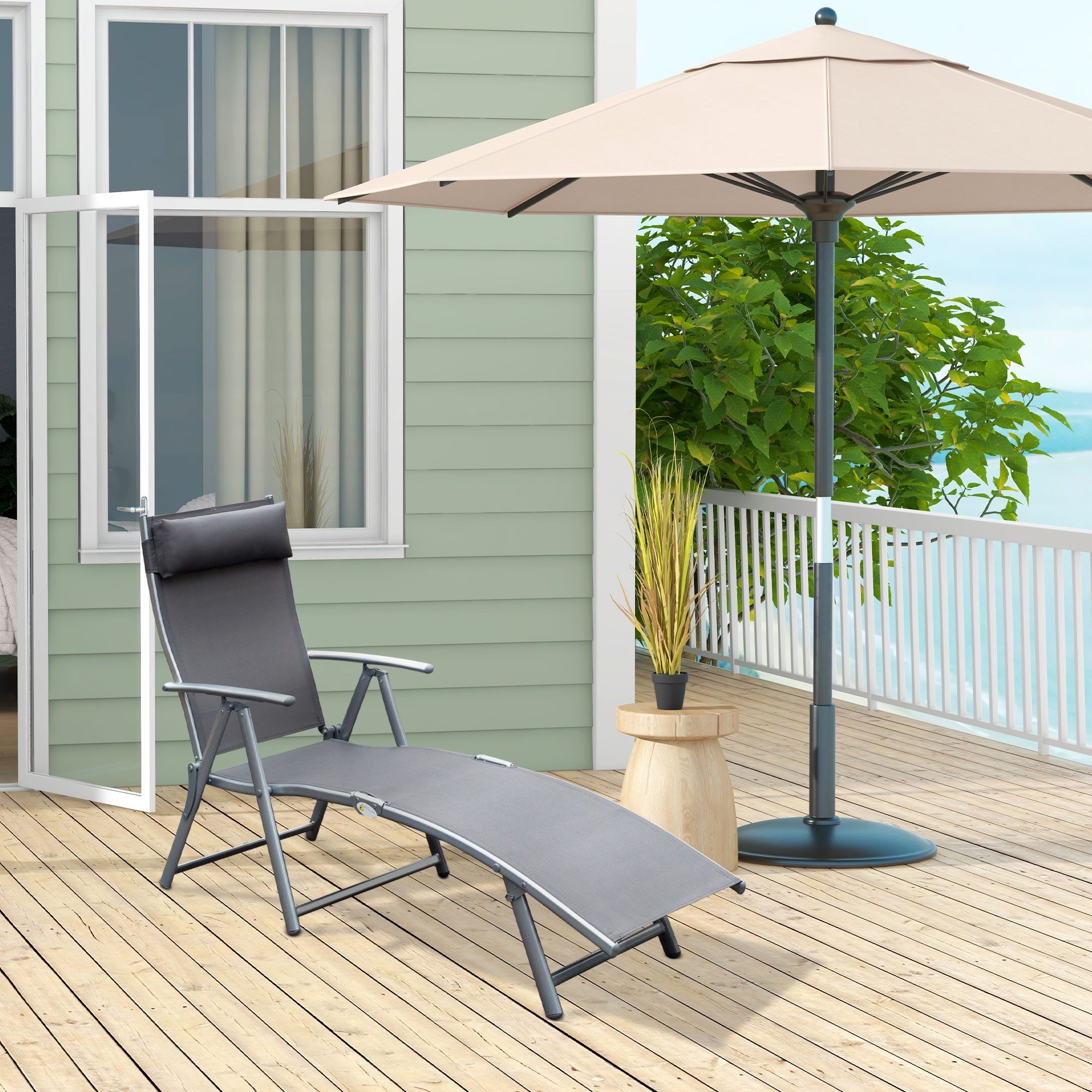 CHICFURN Gartenliege Klappbare Sonnenliege mit Kissen und 7-fach verstellbarer Lehne, Packung, 1 St., Relaxsessel belastbar bis 165 kg, geeignet für Strand & Outdoor, Farbe Grau, ideal für Urlaub, Pool, Terrasse oder Balkonbereich