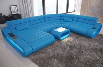 Sofa Dreams Wohnlandschaft Leder Sofa Ledercouch Concept XXL U Form Ledersofa, Couch, mit LED, Designersofa mit ergonomischer Rückenlehne