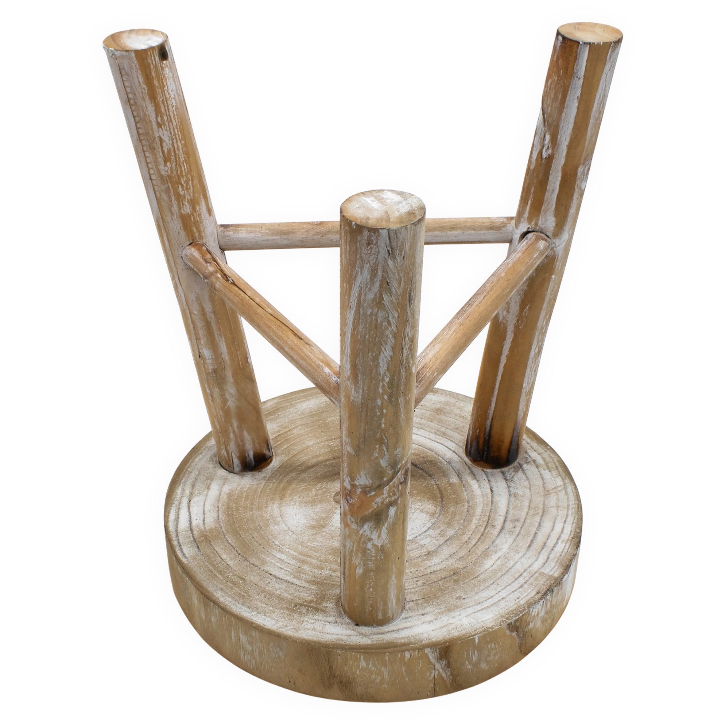 Spetebo Blumenhocker Holz mit 3 Beinen white washed - Ø 35 cm (Stück, 1 St., 1), Massivholz – Bild 4 von 5