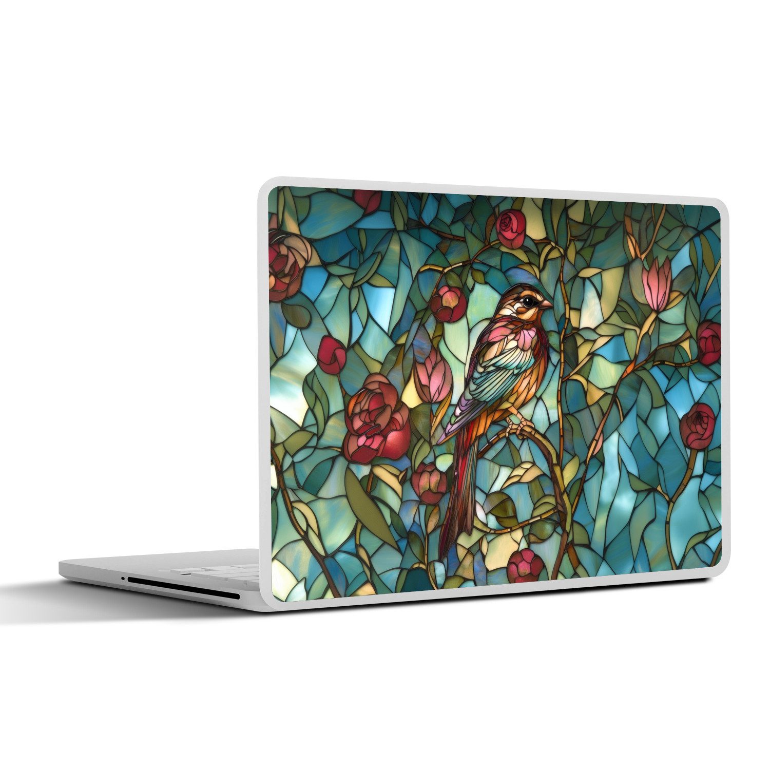 MuchoWow Laptop-Aufkleber Vogel - Zweig - Rosen - Mosaik, (1tlg), Laptop Folien Cover, Наклейка, Sticker, Schutz vor Kratzern, 25x18 cm