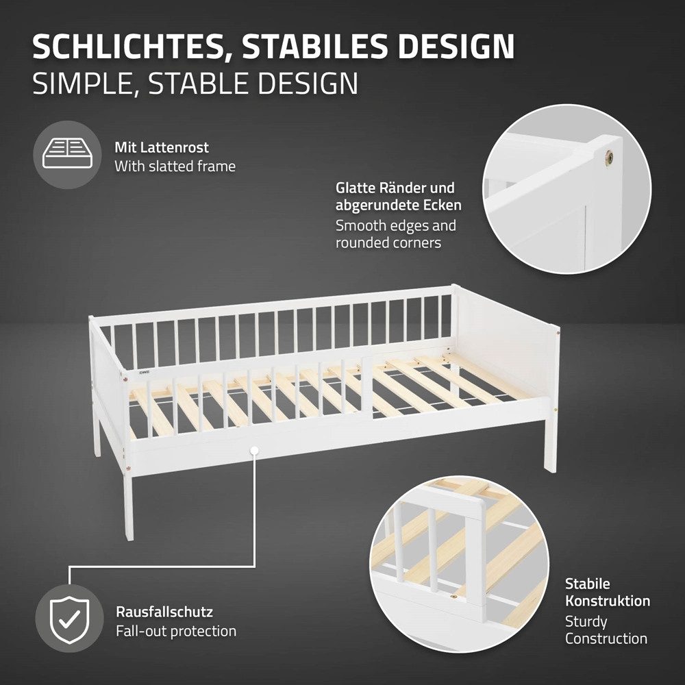 ML-DESIGN Jugendbett Bodenbett Juniorbett inkl. Lattenrost Einzelbett für Kinder Kinderbett, Junior-Bett mit Rausfallschutz & Matratze Bettrahmen aus MDF / Kief – Bild 4 von 5