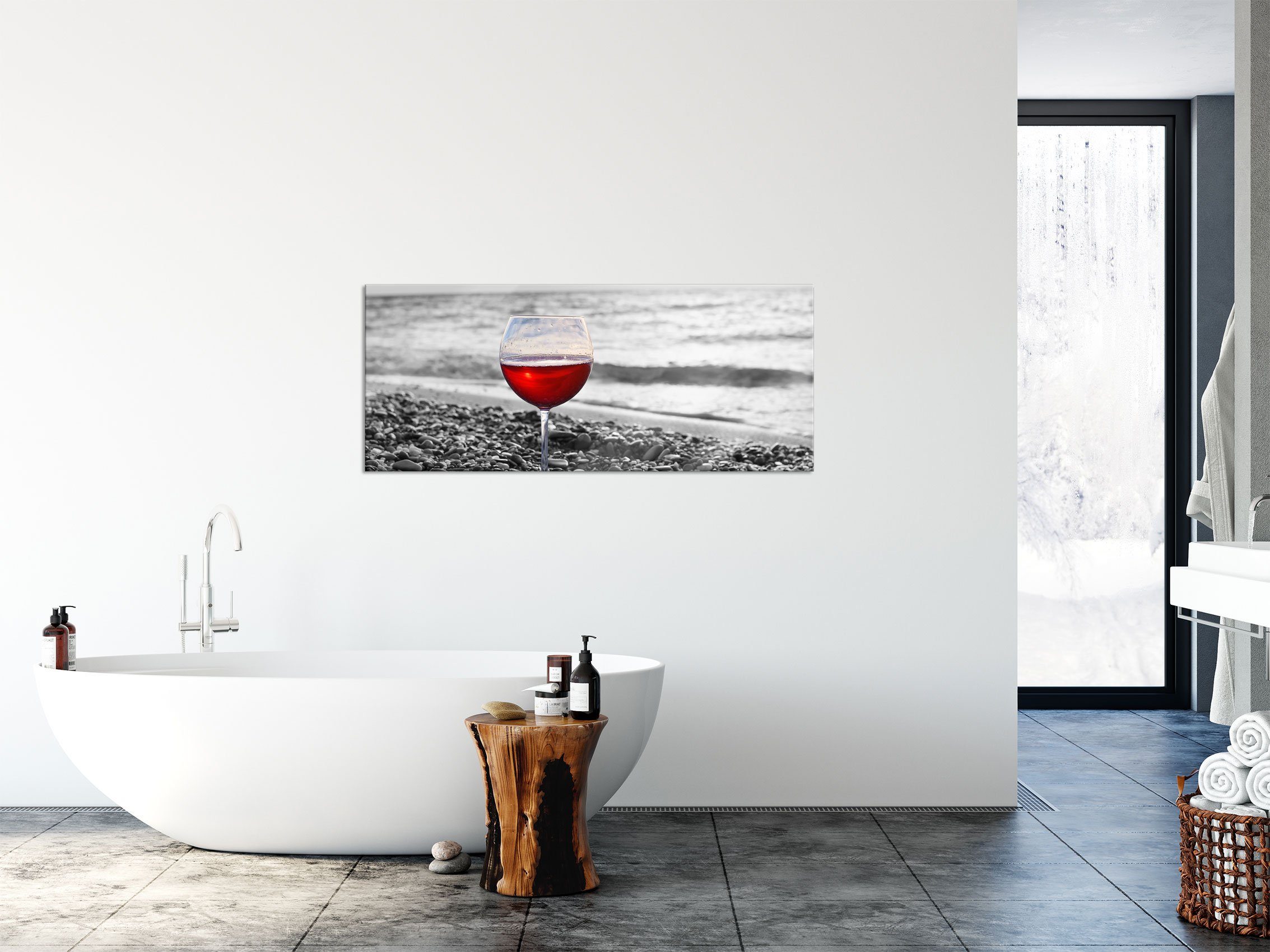 Pixxprint Weinglas Glasbild Strand, am Glasbild aus am inkl. Aufhängungen St), Strand Abstandshalter und Weinglas Echtglas, (1