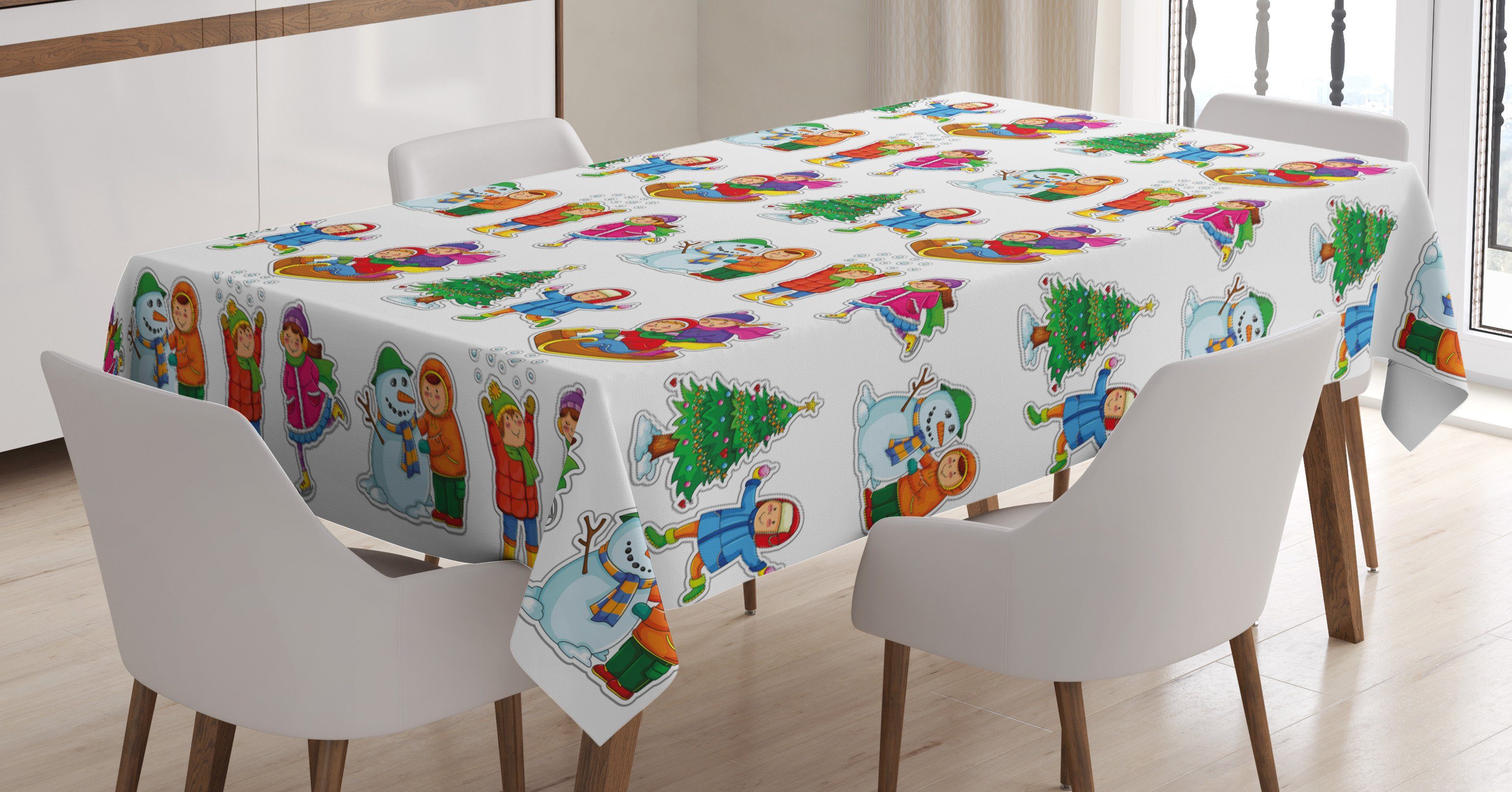 Abakuhaus Tischdecke Farbfest Waschbar Für den Außen Bereich geeignet Klare Farben, Winter Kinder in Saison Kleidung