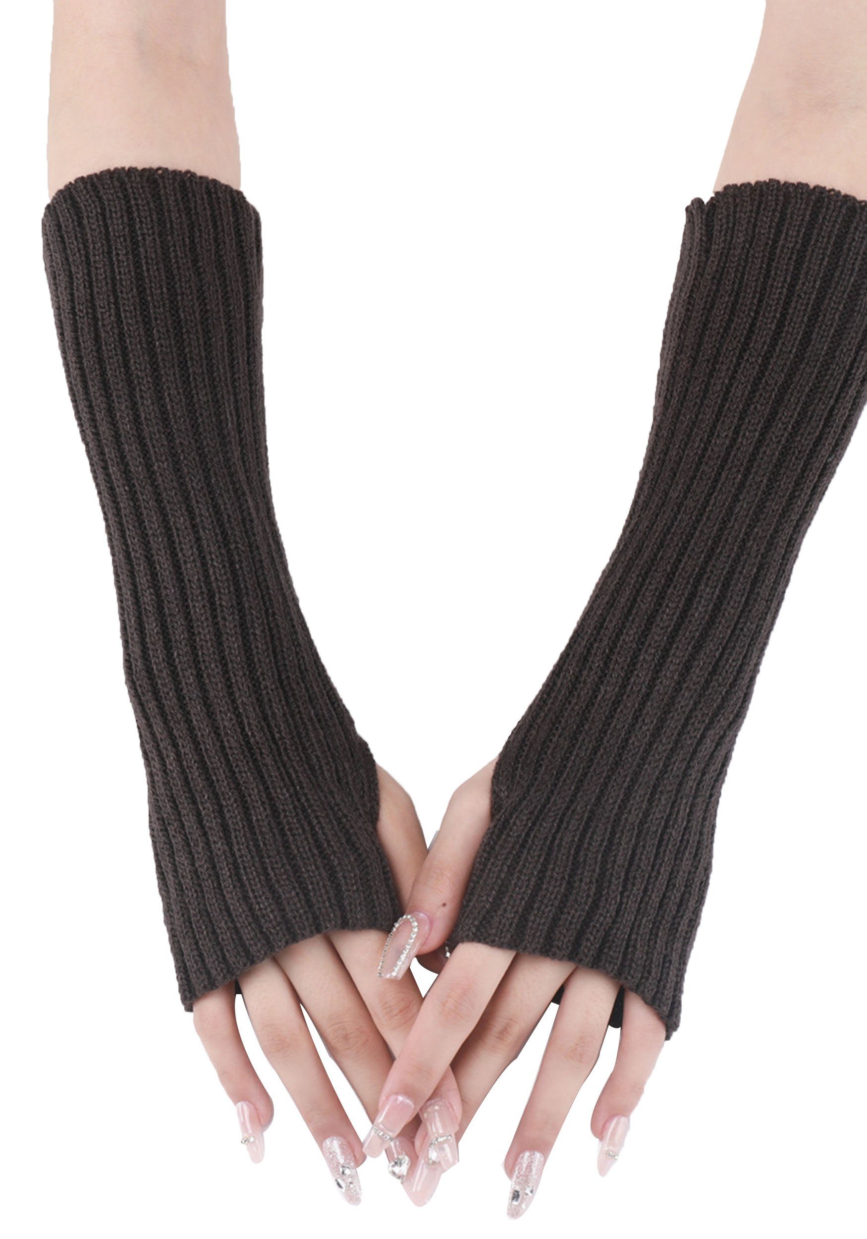 MAGICSHE Strickhandschuhe Lange Fingerlose Armwärmer Daumenloch Dehnbare Handschuhe für Frauen Dunkelgrau
