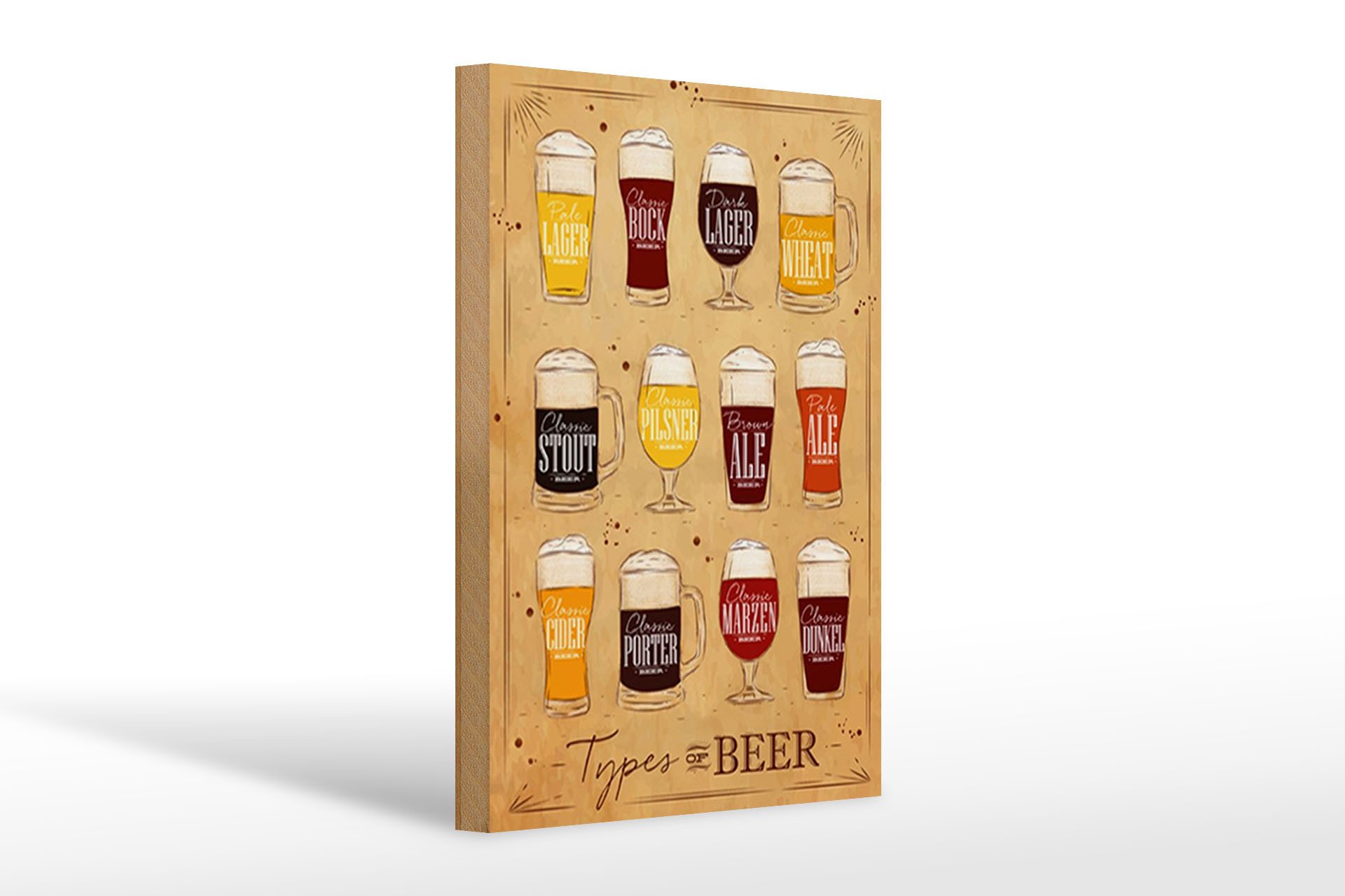 Holzbild Spruch 20x30cm Types of Beer Bier Sorten