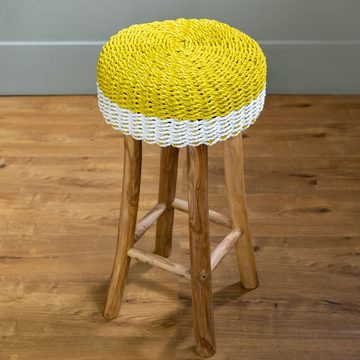 wohnfreuden Hocker Barhocker BANE 70 cm aus Teakholz und Kunstfaser gelb-weiß, 30675