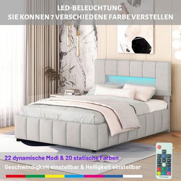 HAUSS SPLOE Polsterbett mit LED-licht Funktionsbett Bettrahmen Doppelbett, 140 x 200 cm, Grau