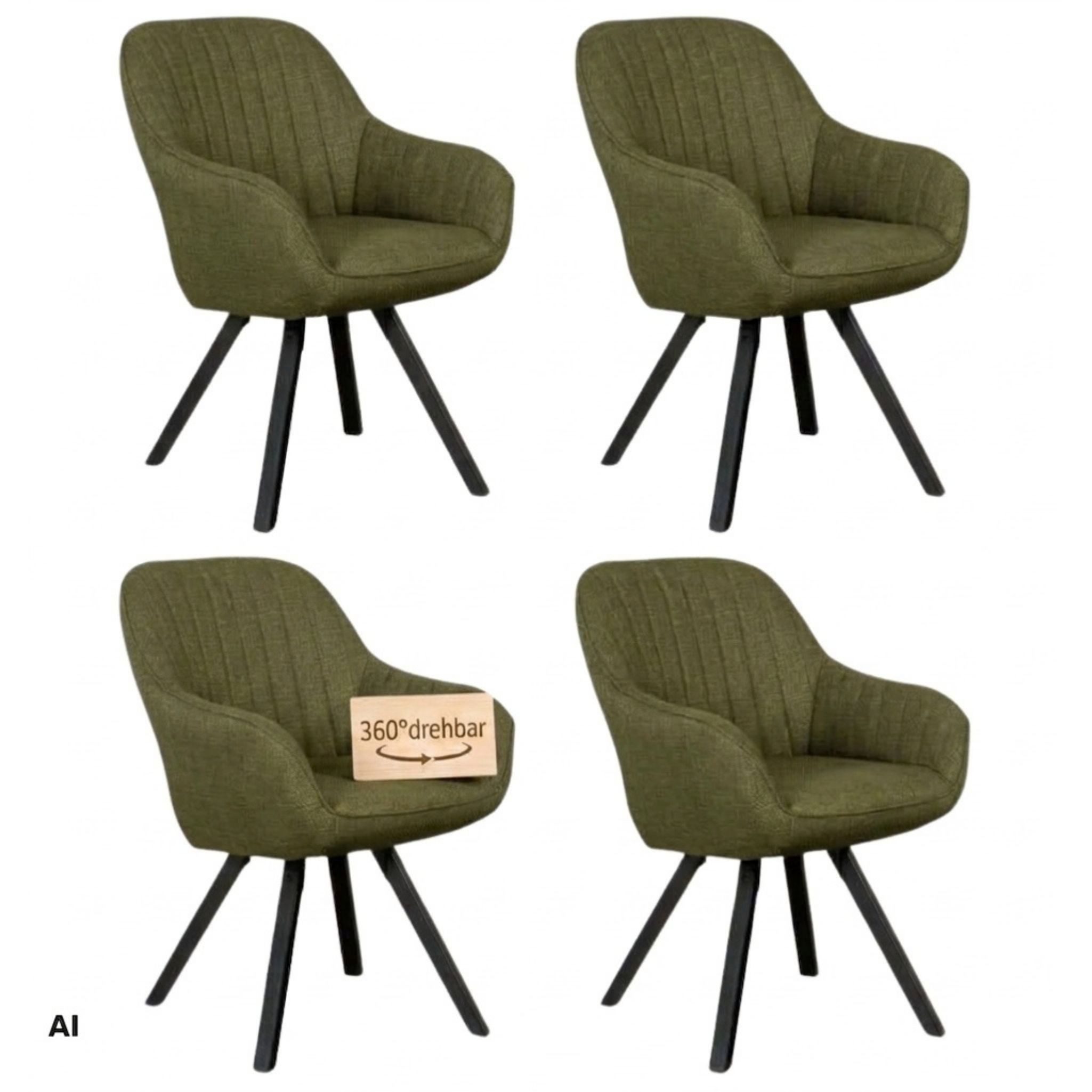 MR.DEKO Esszimmerstuhl 4er Set Matera Polsterstühle mit Armlehne drehbar, FSC®-zertifiziert (einzelnd, oder als Set erhältich für Küche und Esszimmer, 4 St), 360° Drehfunktion, stabile FSC® 100% Holzbeine, weiche Polsterung