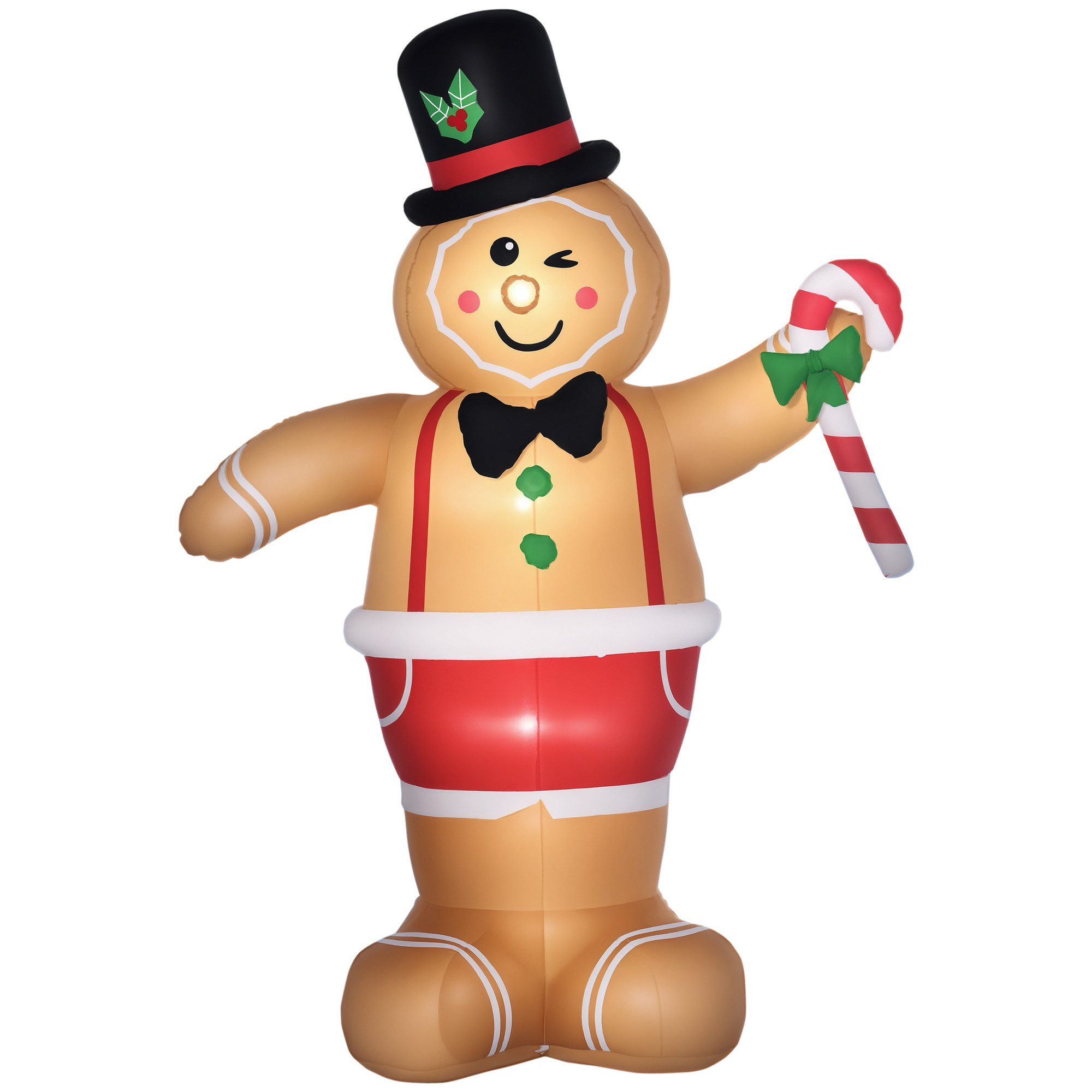 Outsunny Weihnachtsfigur Weihnachtsdekoration mit LED-Lichtern und Zuckerstange (Weihnachts Aufblasbarer Lebkuchenmann, 1 St., Weihnachten Gärten Dekoration), Polyester Braun 175 x 82 x 238 cm