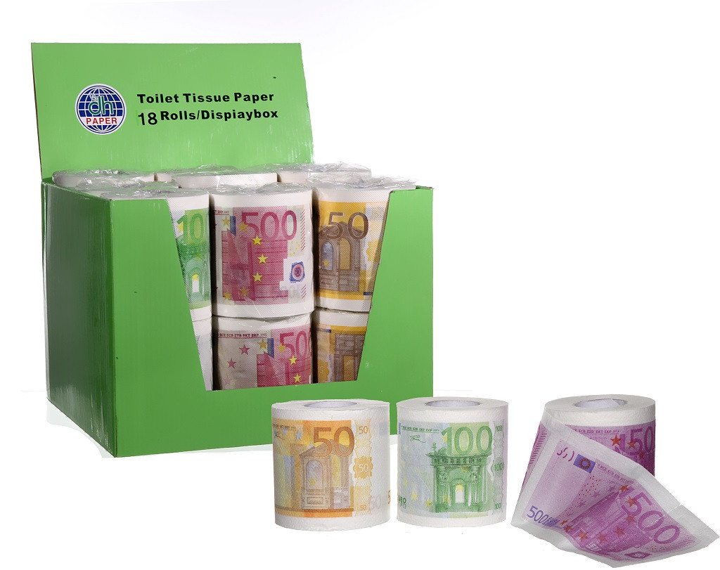 Geschenkestadl Toilettenpapier Toilettenpapier Euroscheine 6 oder 18 Rollen 50€ 100€ 500€ (Spar-Set 6-St. 6er oder 18er Set je 3-fach sortiert), 50 €, 100 € und 500 € Scheine