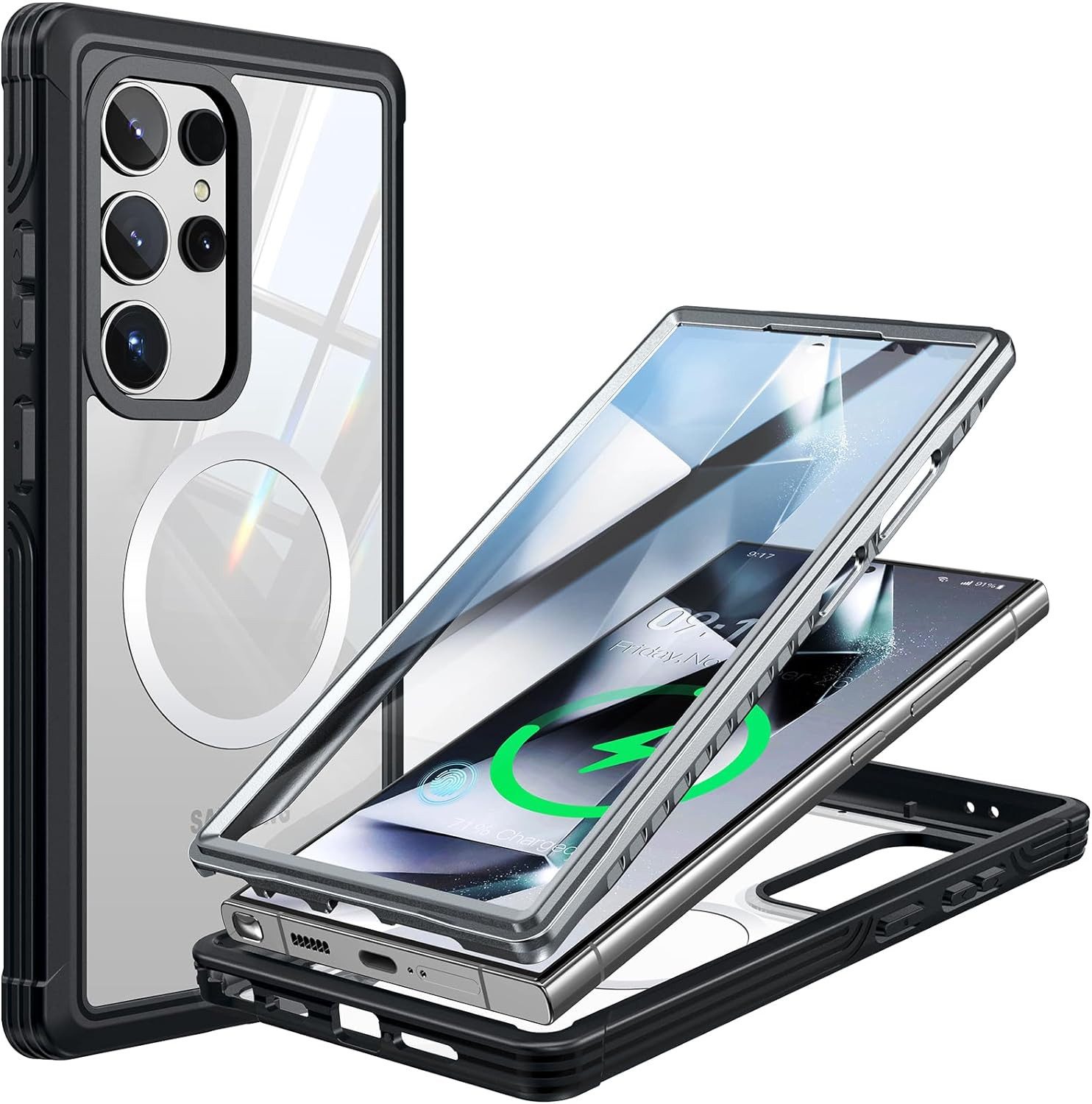 Vivitar Handyhülle Samsung Galaxy S24 Ultra Hülle, 360 Grad Kratzfeste Handyhülle 6,8 Zoll, Eingebauter Displayschutz, Fingerabdruck-Entsperrung, Stoßdämpfend