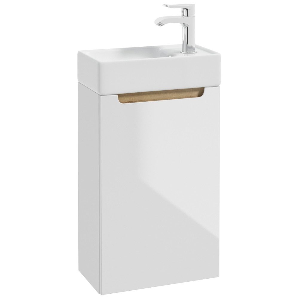 Lomadox Waschtisch SOFIA-107, Gäste Bad mit Keramikbecken in weiß Hochglanz lackiert 40/68/22 cm