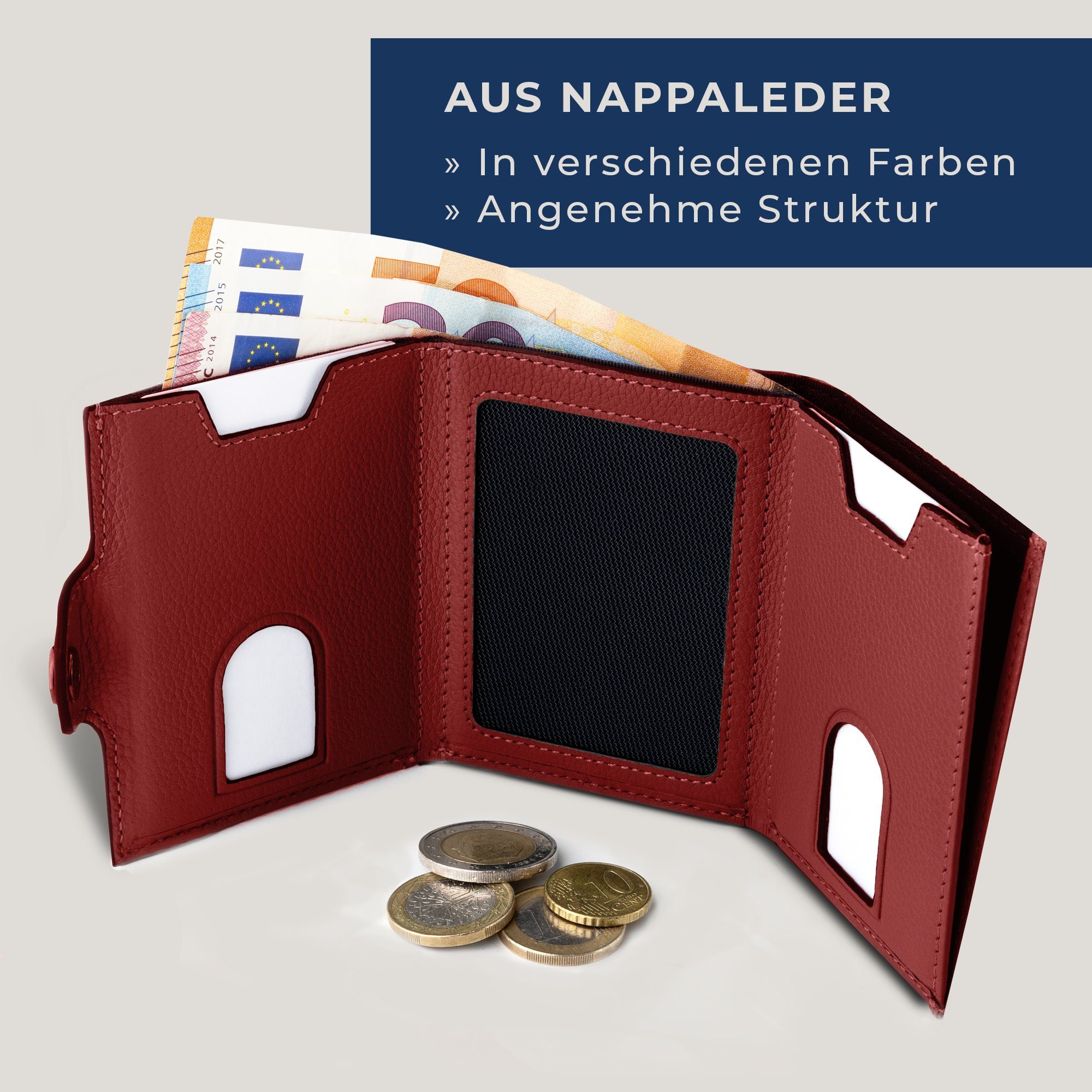 VON HEESEN Geldbörse & Portemonnaie Whizz Slim Kartenfächer Geldbeutel Geschenkbox Wallet mit Rot inkl. XL-Münzfach, & RFID-Schutz 5 Wallet